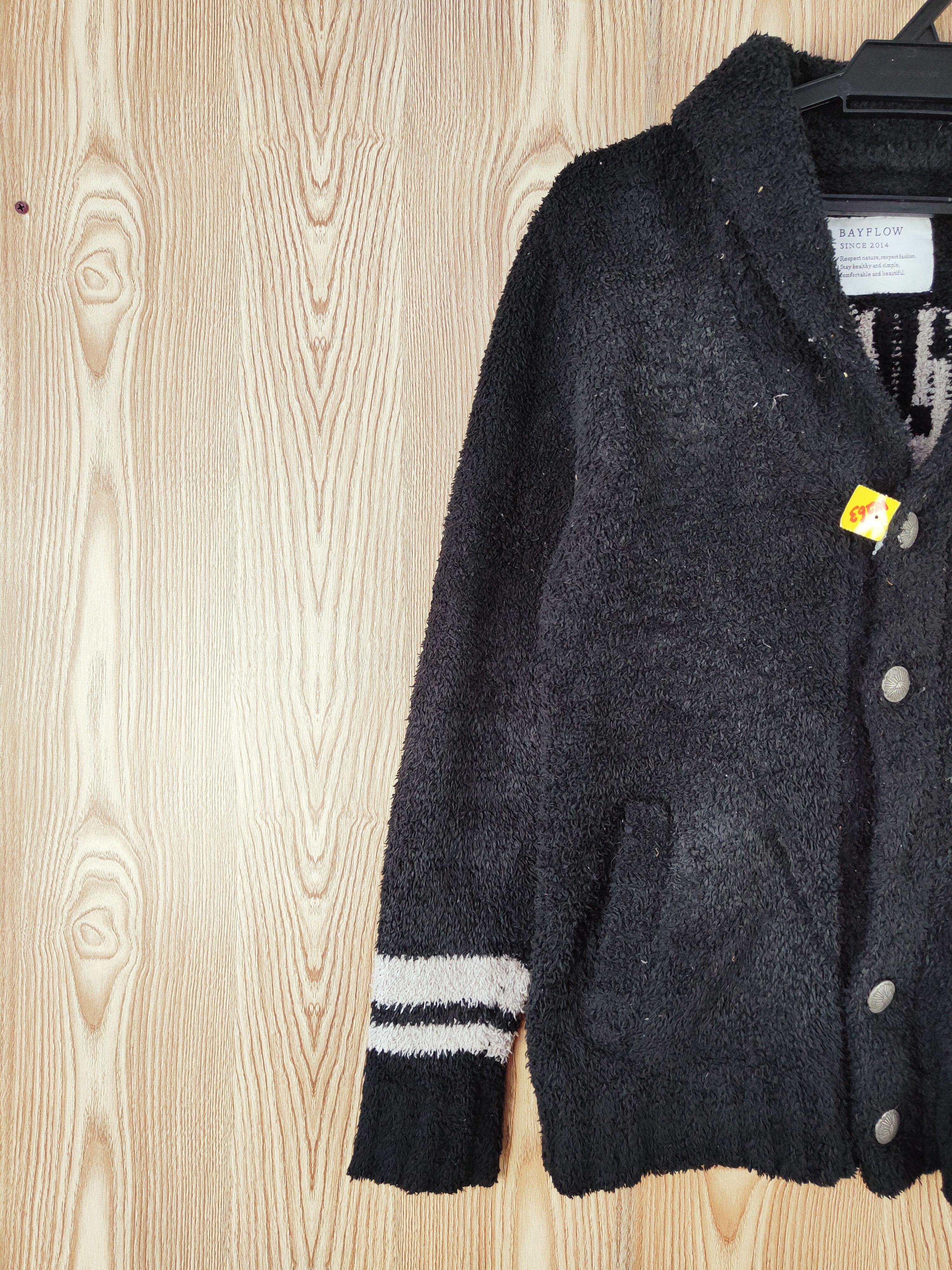 Japanese Brand Bayflow slow rise Black fleece Knitwear Cardigan #W263 Size M / US 6-8 / IT 42-44 - 4 Thumbnail