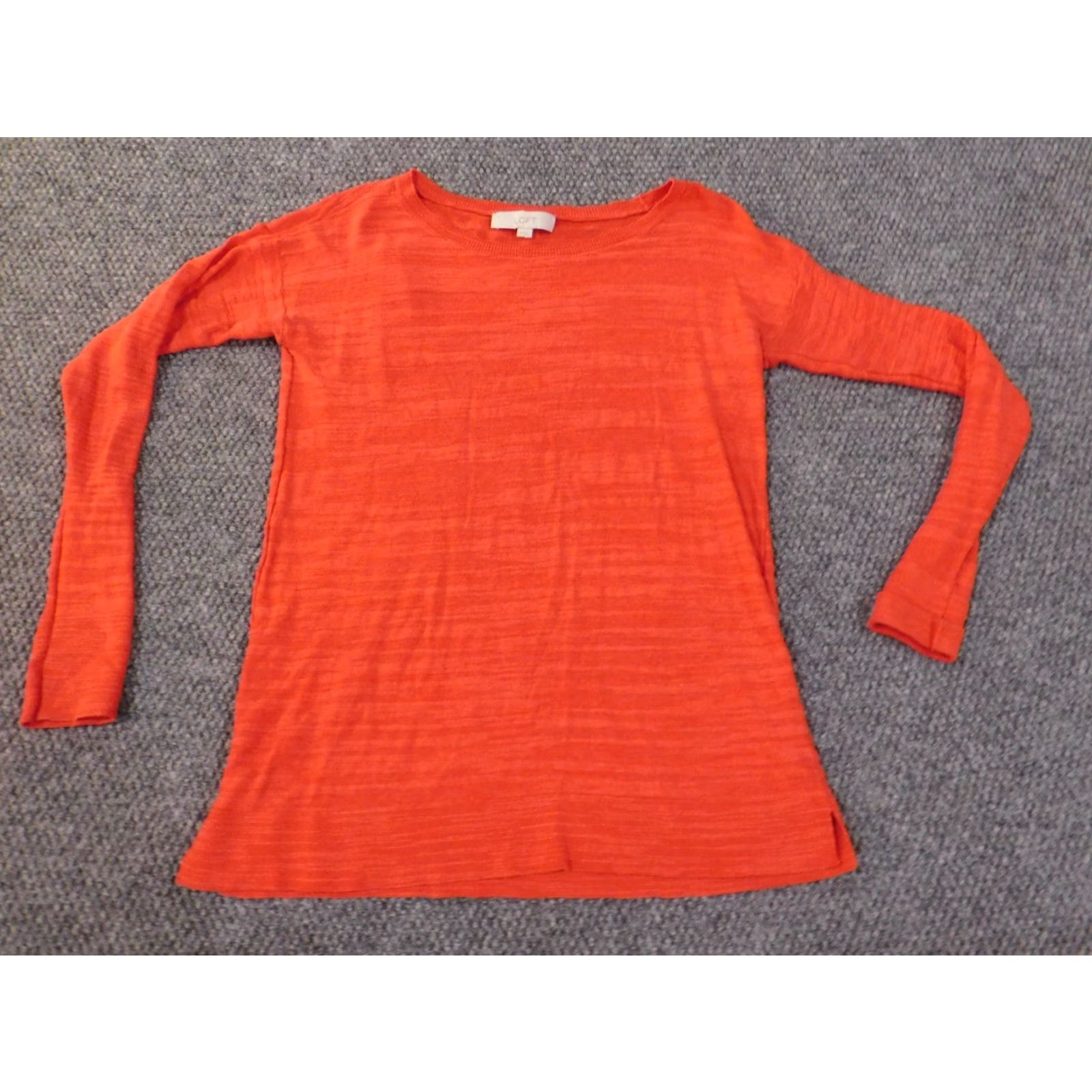 Loft LOFT Sweater XS Orange Pullover Roundneck Womens Cotton Viscose Geometric Modern Regular Knit Rib Size XS / US 0-2 / IT 36-38 - 4 Thumbnail