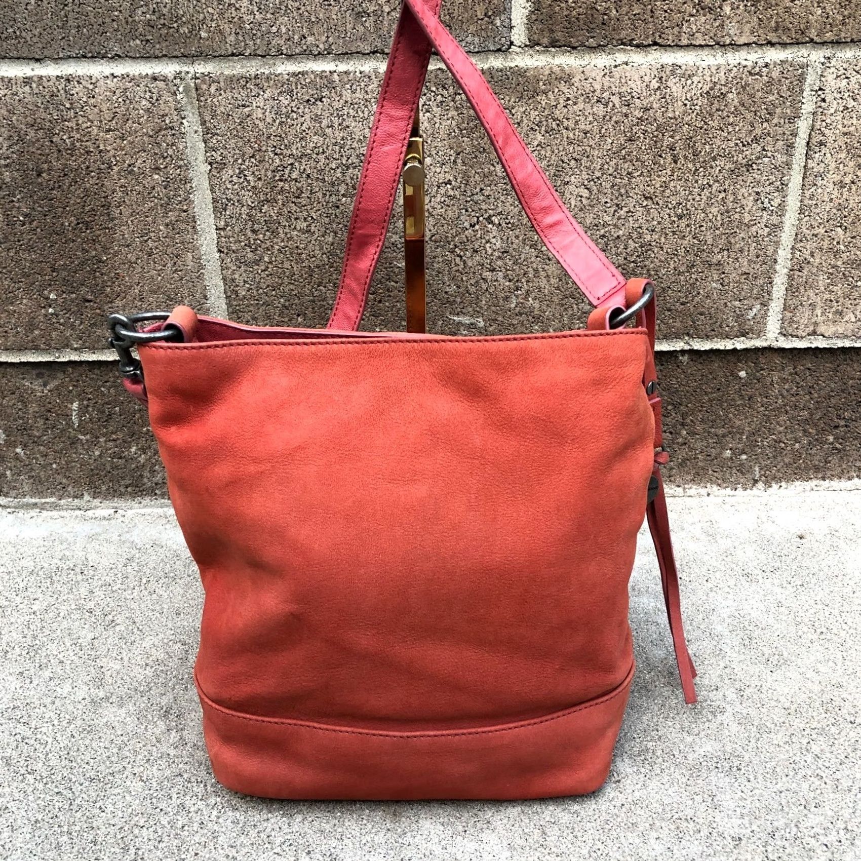 Lucky Brand LUCKY BRAND Crossbody Purse Women's Orange Shoulder Bag Hobo Leather Purse Medium Orange—Beige Lining Size ONE SIZE - 3 Thumbnail