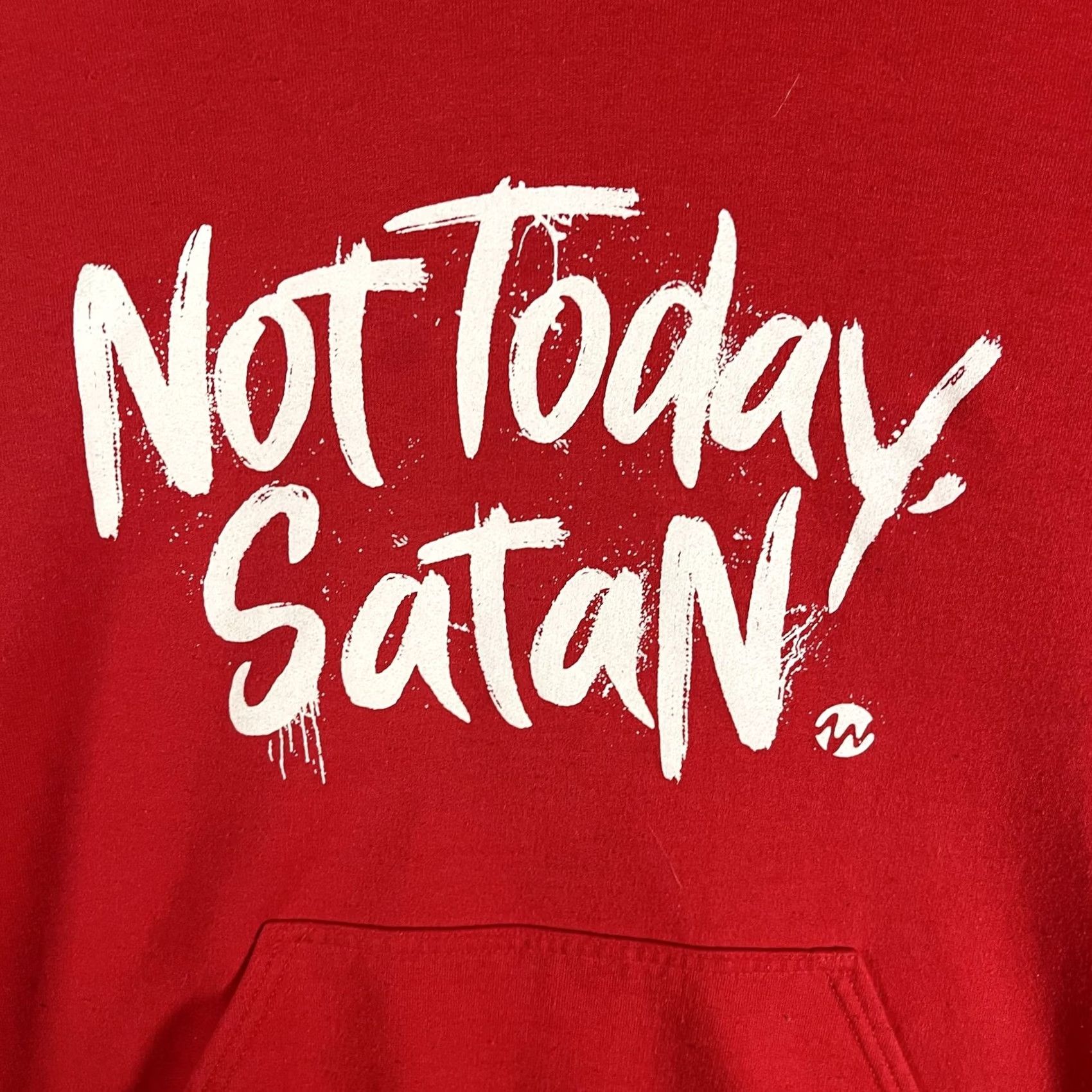Gildan Not Today Satan Hoodie Mens Large Red GOD FAITH Christian Pullover Y2K Funny Size US L / EU 52-54 / 3 - 2 Thumbnail