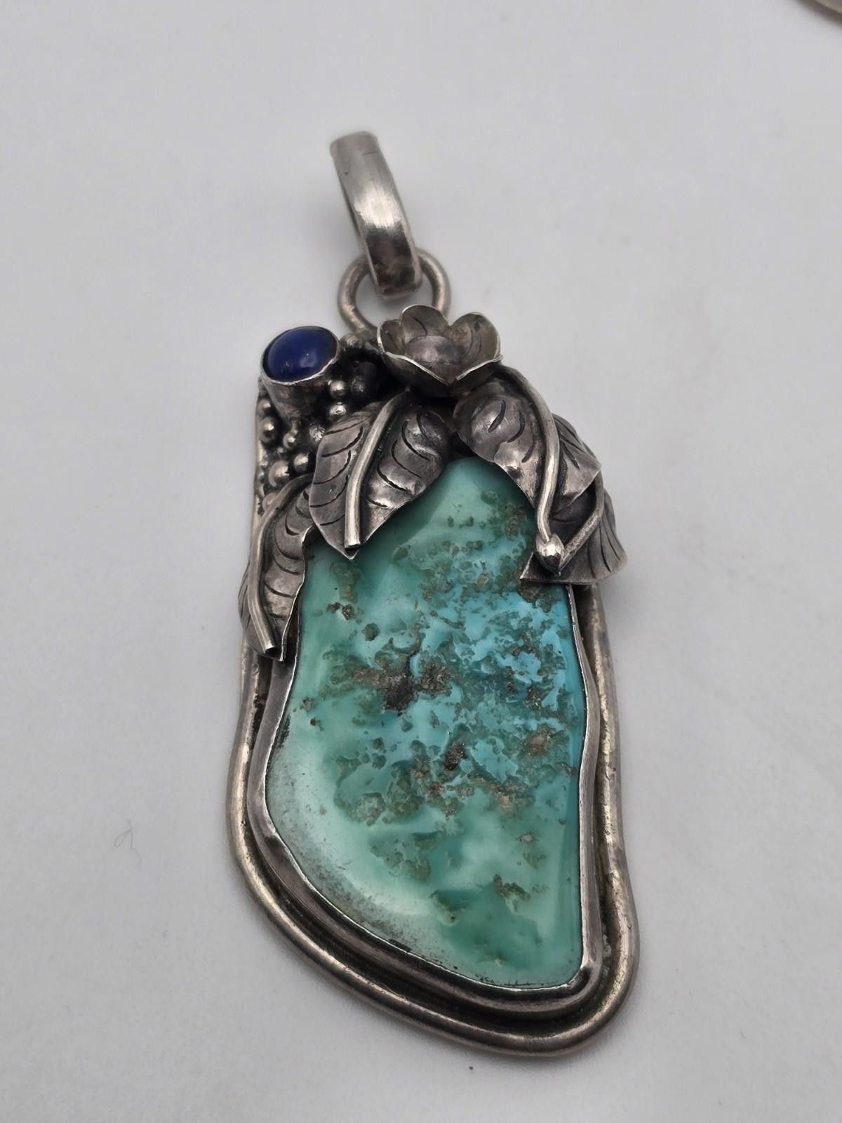 Studio D'Artisan Vintage Sterling Pendant Turquoise Lapis Lazuli Floral Size ONE SIZE - 1 Thumbnail