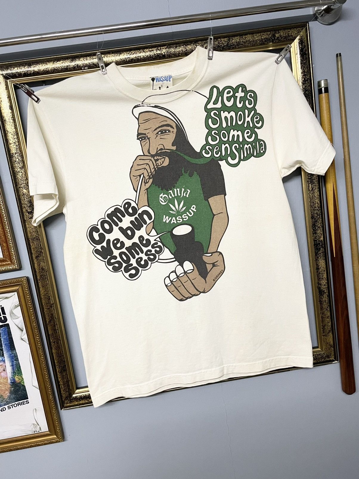 Japanese Brand Vintage 1990s Streetwear Wassup ‘Ganja’ Art By Grakey Tshirr Size US M / EU 48-50 / 2 - 2 Thumbnail