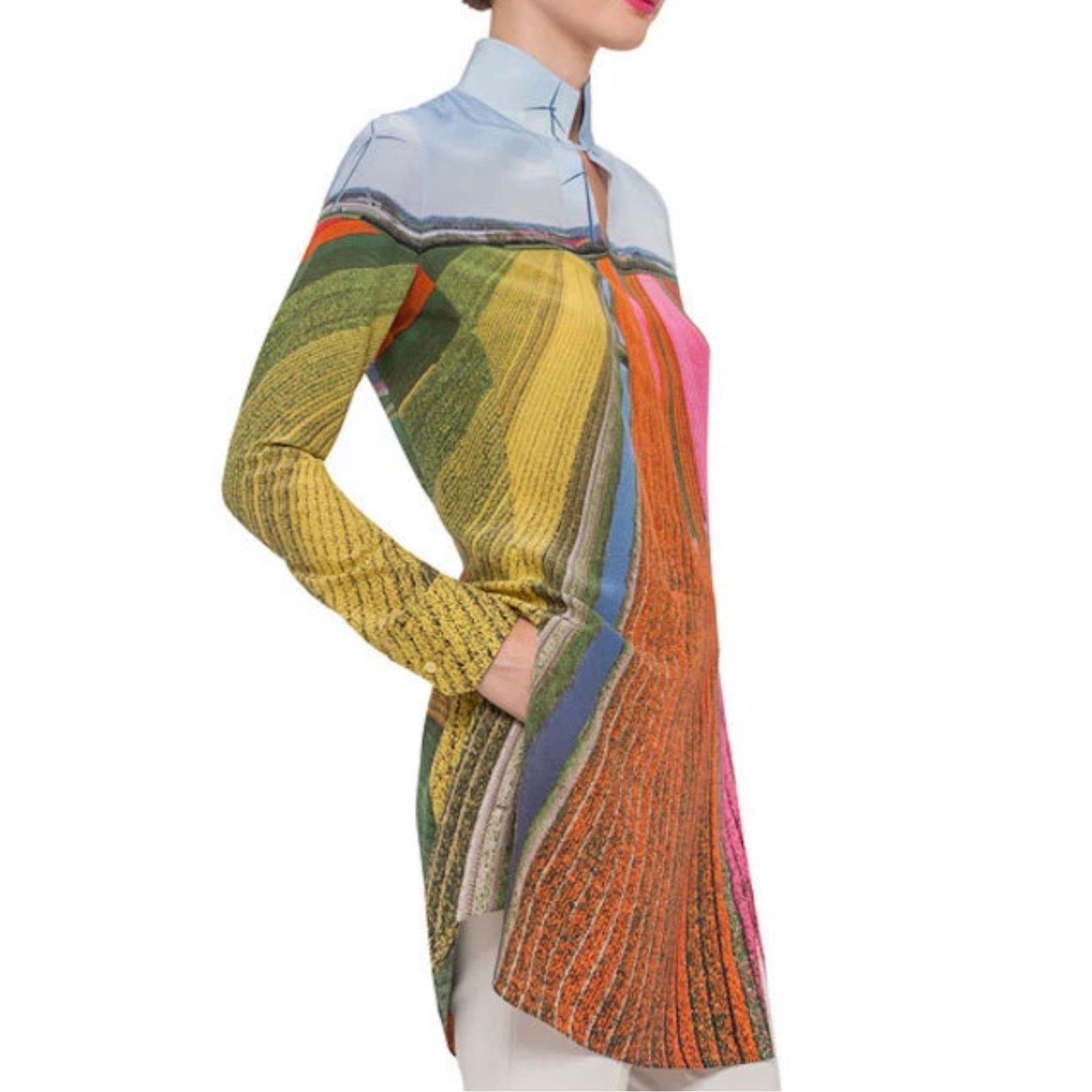 Akris AKRIS 100% Silk Tulip Fields Button Up Tunic Blouse Size 12 Size XL / US 12-14 / IT 48-50 - 3 Thumbnail