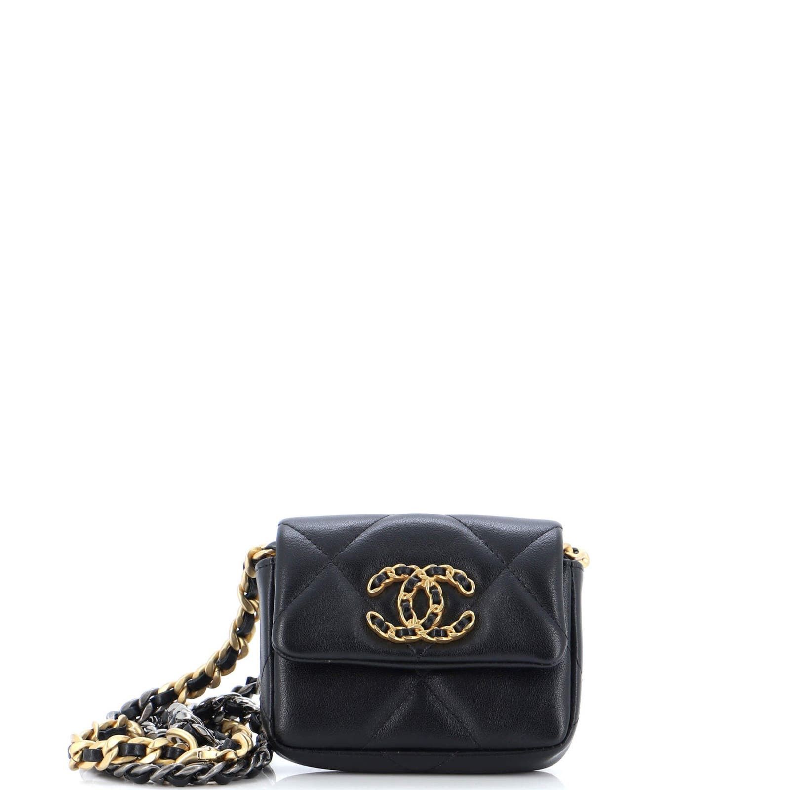 image of Chanel 19 Convertible Flap Coin Purse With Chain Quilted Lambskin in Black, Women's