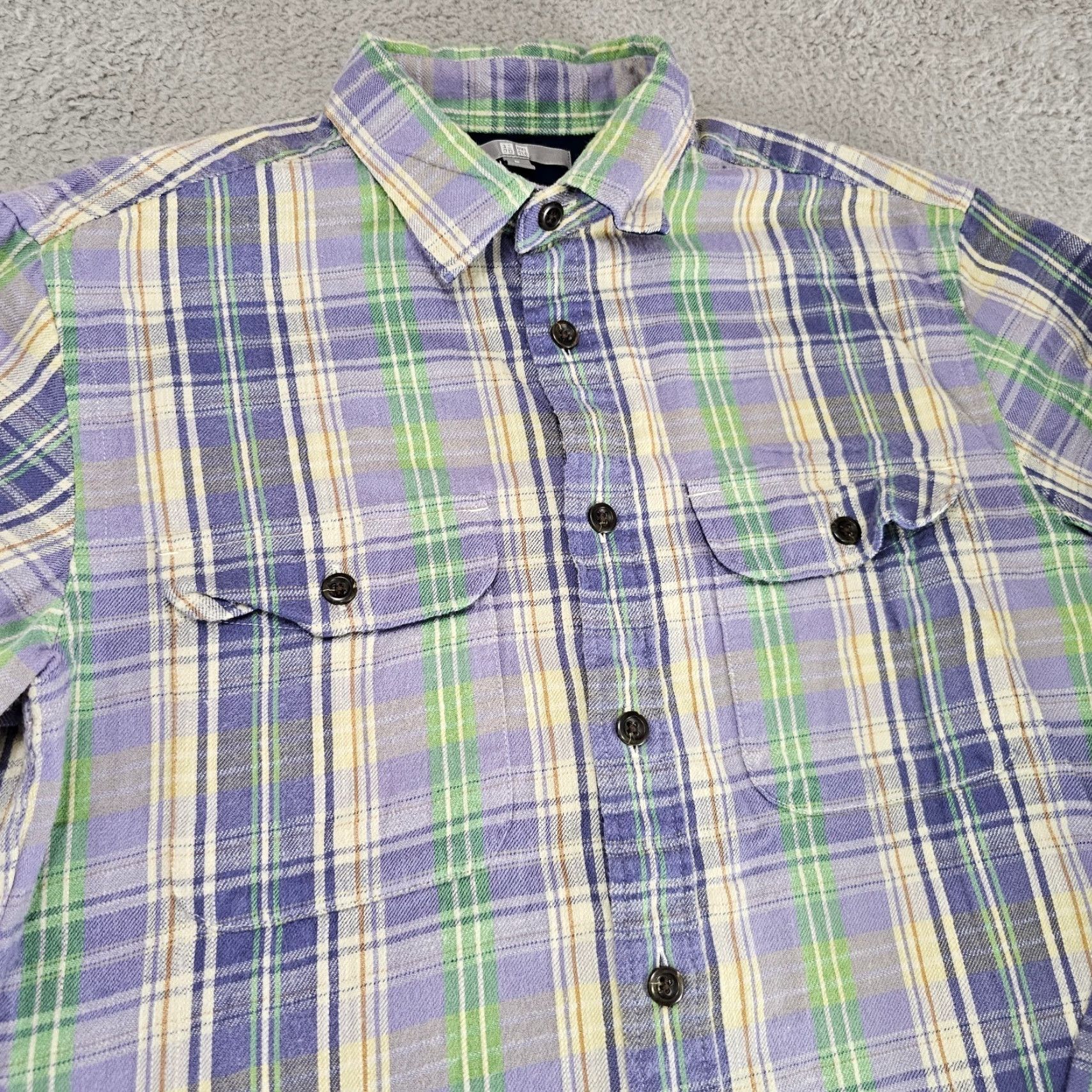 Uniqlo Uniqlo Shirt Mens Medium Purple Plaid Slim Flannel Button Up Long Sleeve Casual Size US M / EU 48-50 / 2 - 2 Thumbnail