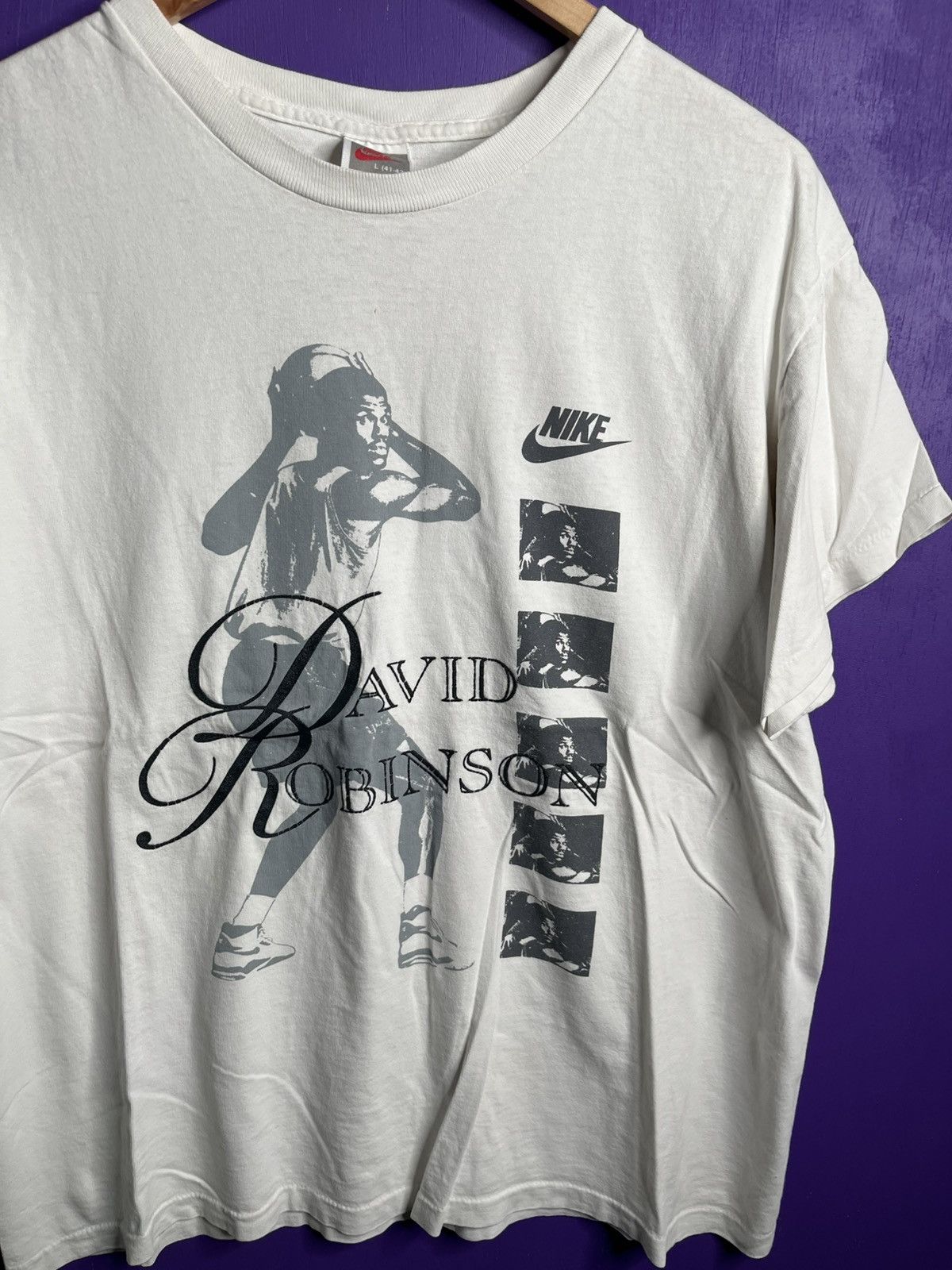 NBA × Nike × Vintage Vintage 90s Nike David Robinson script t-shirt Size US L / EU 52-54 / 3 - 3 Thumbnail