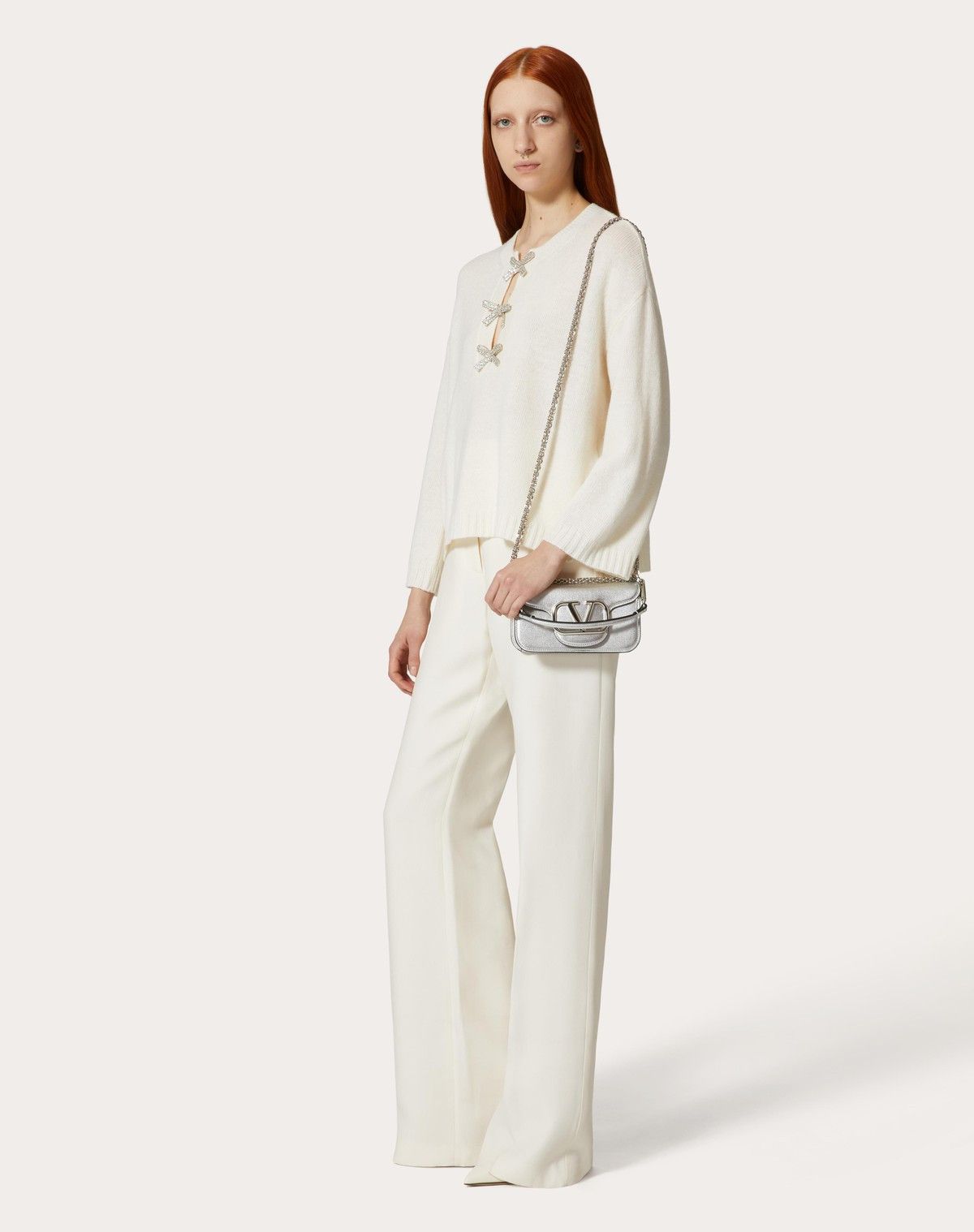 Valentino o1s1wg110525 Embroidered Wool Jumper in White Size S / US 4 / IT 40 - 3 Thumbnail