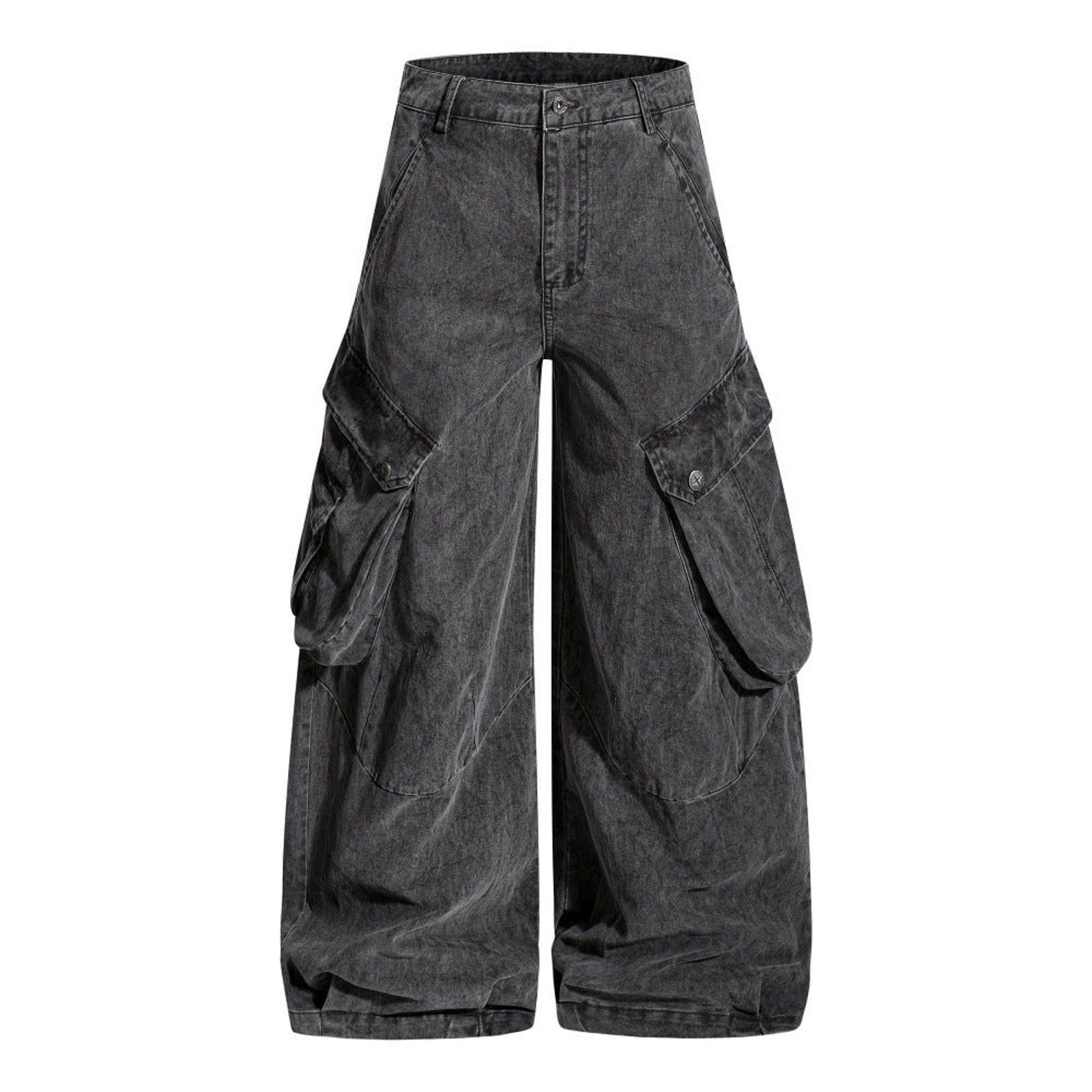 Japanese Brand Black Wide Leg Cargo Pants, Loose Fit Utility Trousers Size US 32 / EU 48 - 1 Thumbnail