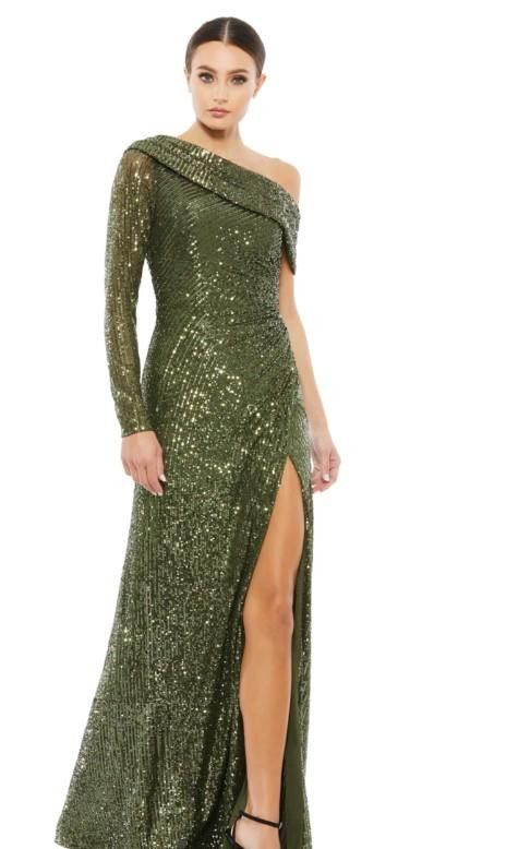 image of Designer (4) Mac Duggal Sequined Drop Shoulder Faux Wrap Gown in Green, Women's (Size XL)