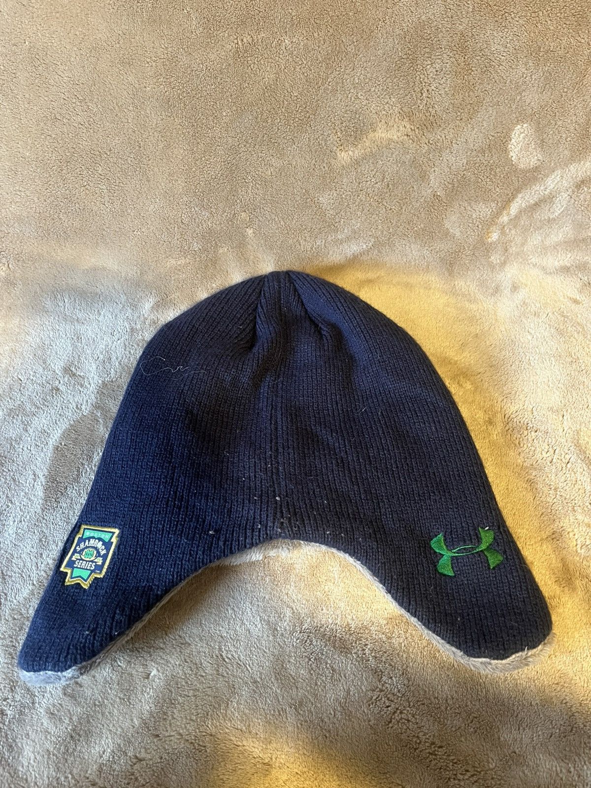 Under Armour Vintage Y2K Underarmor Notre Dame College Fur lined Cap Navy Size ONE SIZE - 9 Thumbnail