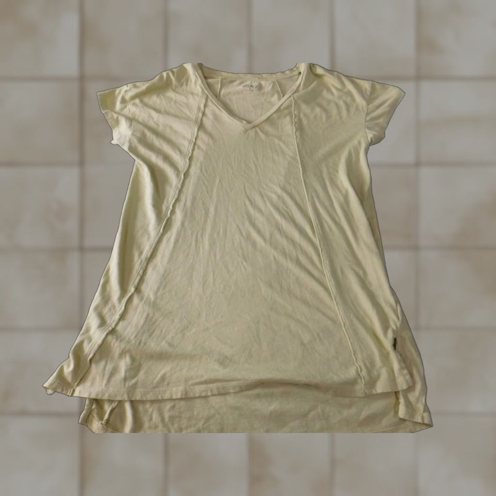 Vintage Wonderly Blouse Shirt Womens S Yellow Short Sleeve Crew Neck Pullover Stretch Cotton Modal Rayon Casual Basic Classic Size S / US 4 / IT 40 - 1 Thumbnail