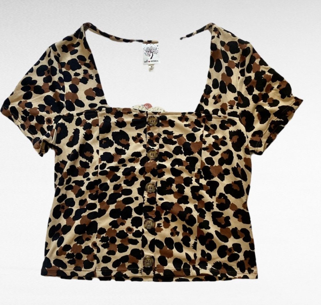 Other LEOPARD ANIMAL PRINT BUTTON FRONT CROP TOP SZ L Size L / US 10 / IT 46 - 8 Thumbnail