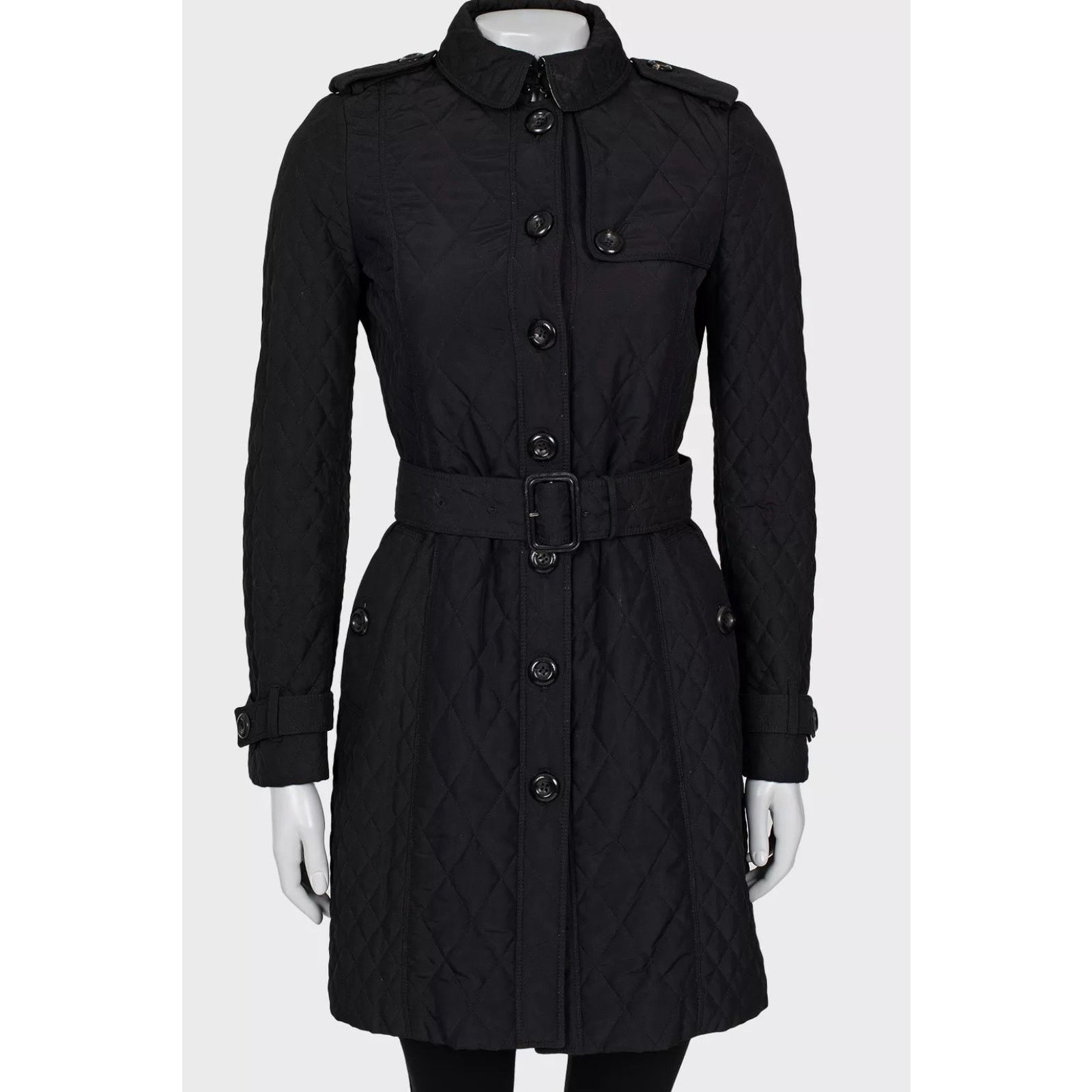 Burberry Burberry Black Quilted Belted Coat - Size XS (IT38) Size XS / US 0-2 / IT 36-38 - 1 Thumbnail