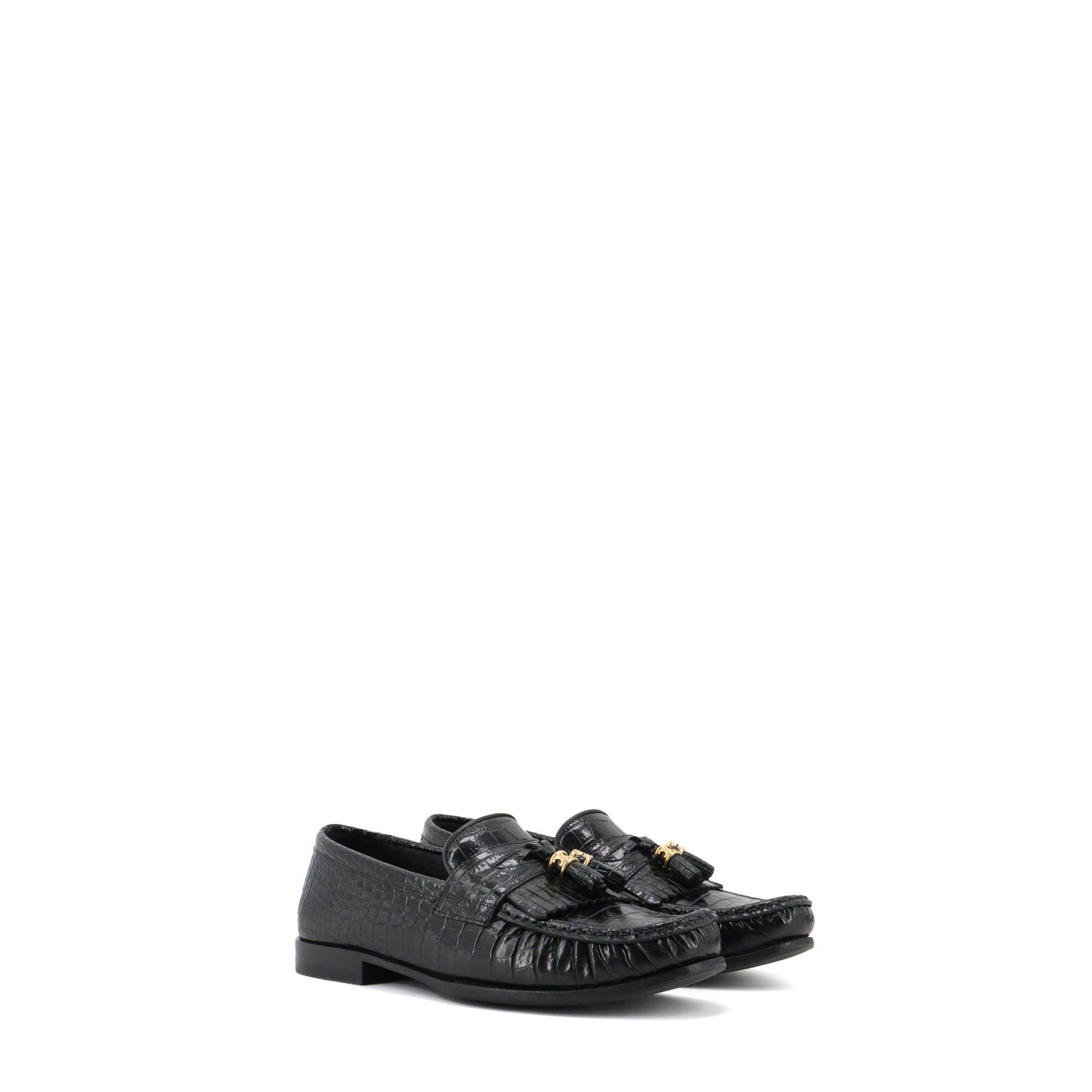 Celine CELINE - Celine Triomphe loafers in black crocodile embossed leather (T37.5) Size US 6.5 / IT 36.5 - 1 Thumbnail