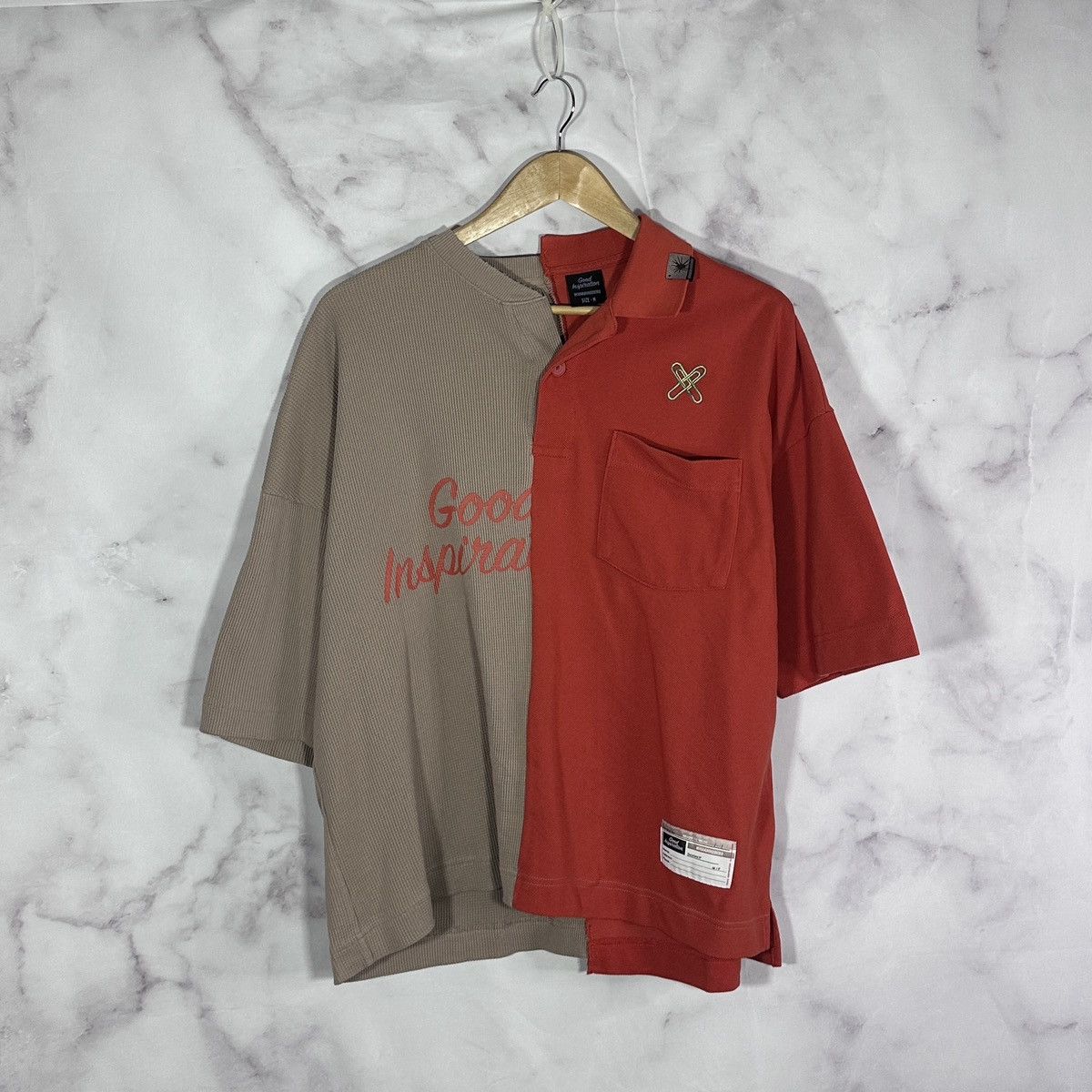 image of Miharayasuhiro Mmy Good Inspiration Split Tee in Orange/Tan, Men's (Size Medium)