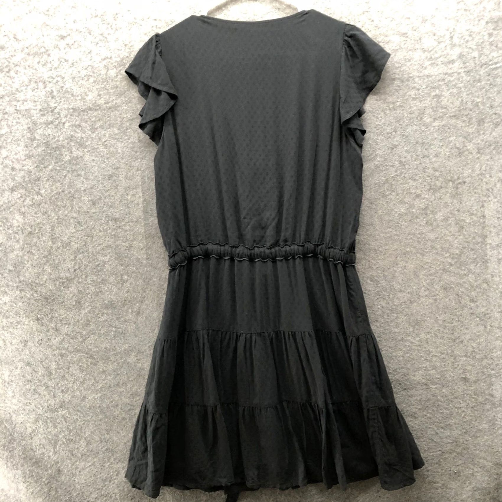 Paige PAIGE Black Mini Dress Womens M V-Neck Tiered Flutter Ruffle Sleeve A-Line Size M / US 6-8 / IT 42-44 - 2 Thumbnail