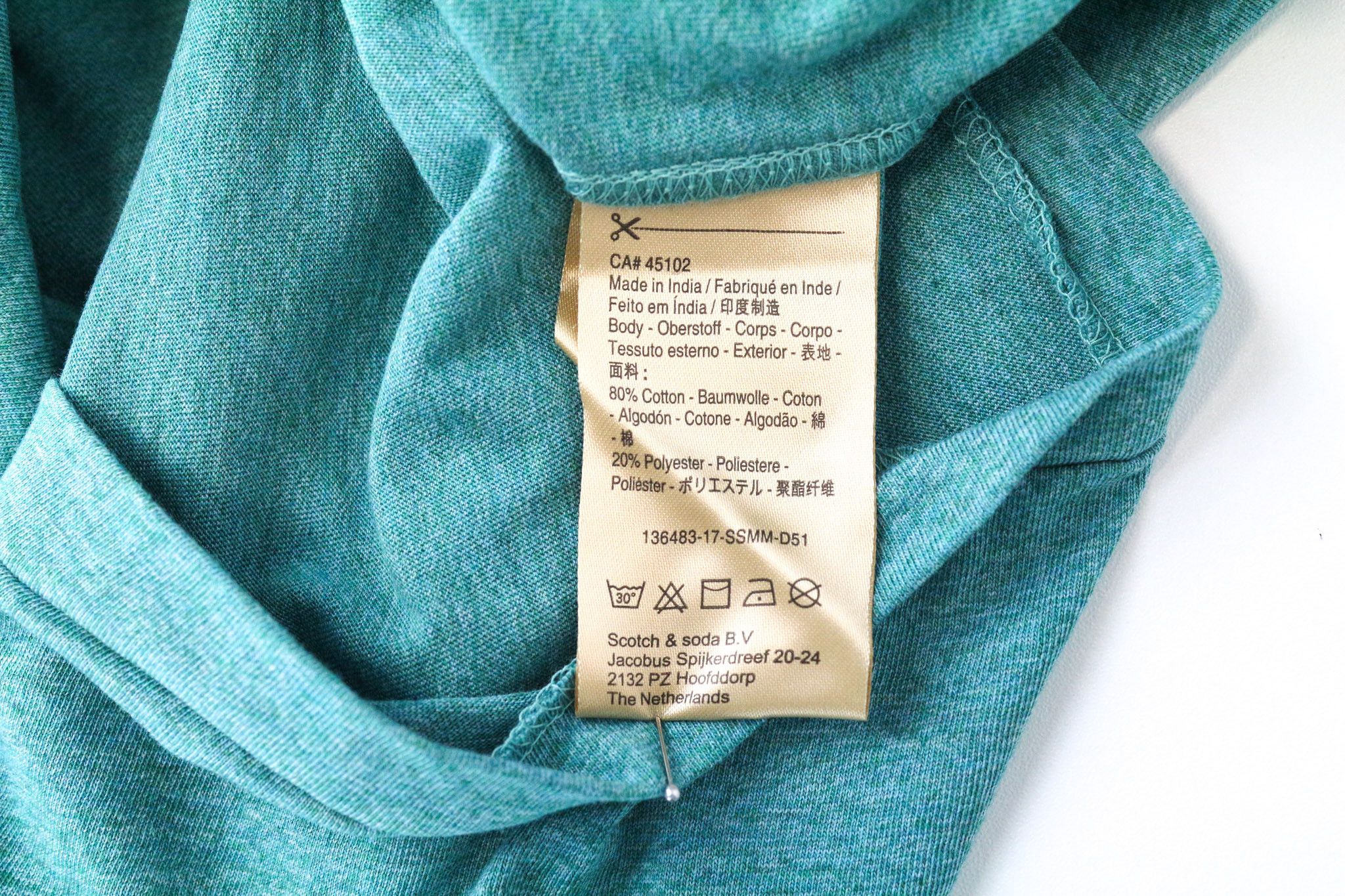 Scotch & Soda 2XL Seafoam Green Melange Cotton Logo T-Shirt 74564 Size US XXL / EU 58 / 5 - 7 Thumbnail