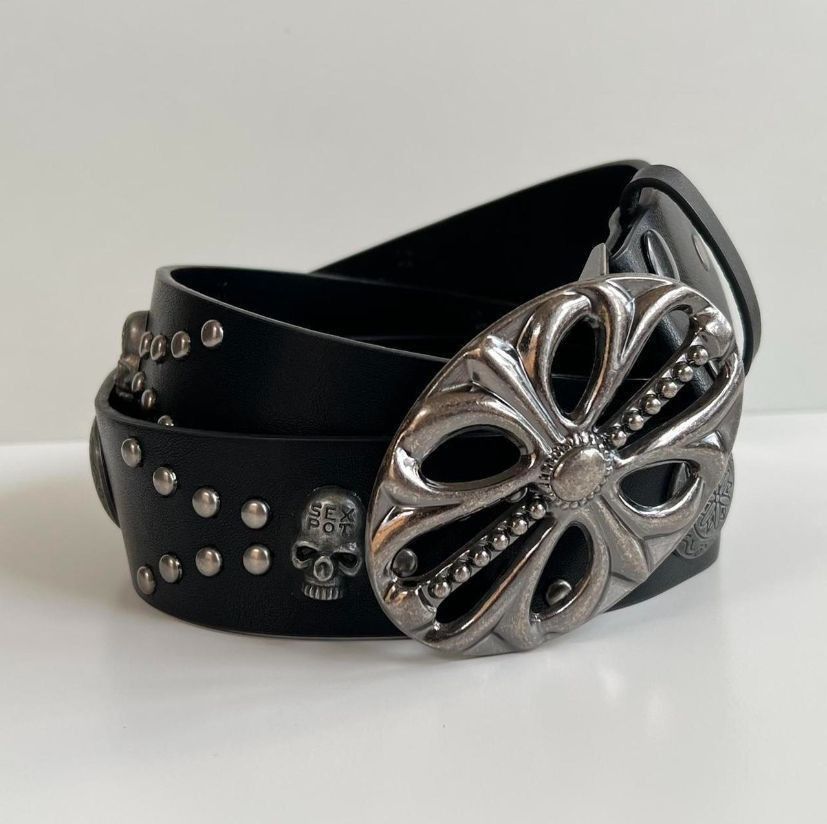 Other Y2K 2000s skeleton cross studded goth emo black belt Size ONE SIZE - 3 Thumbnail