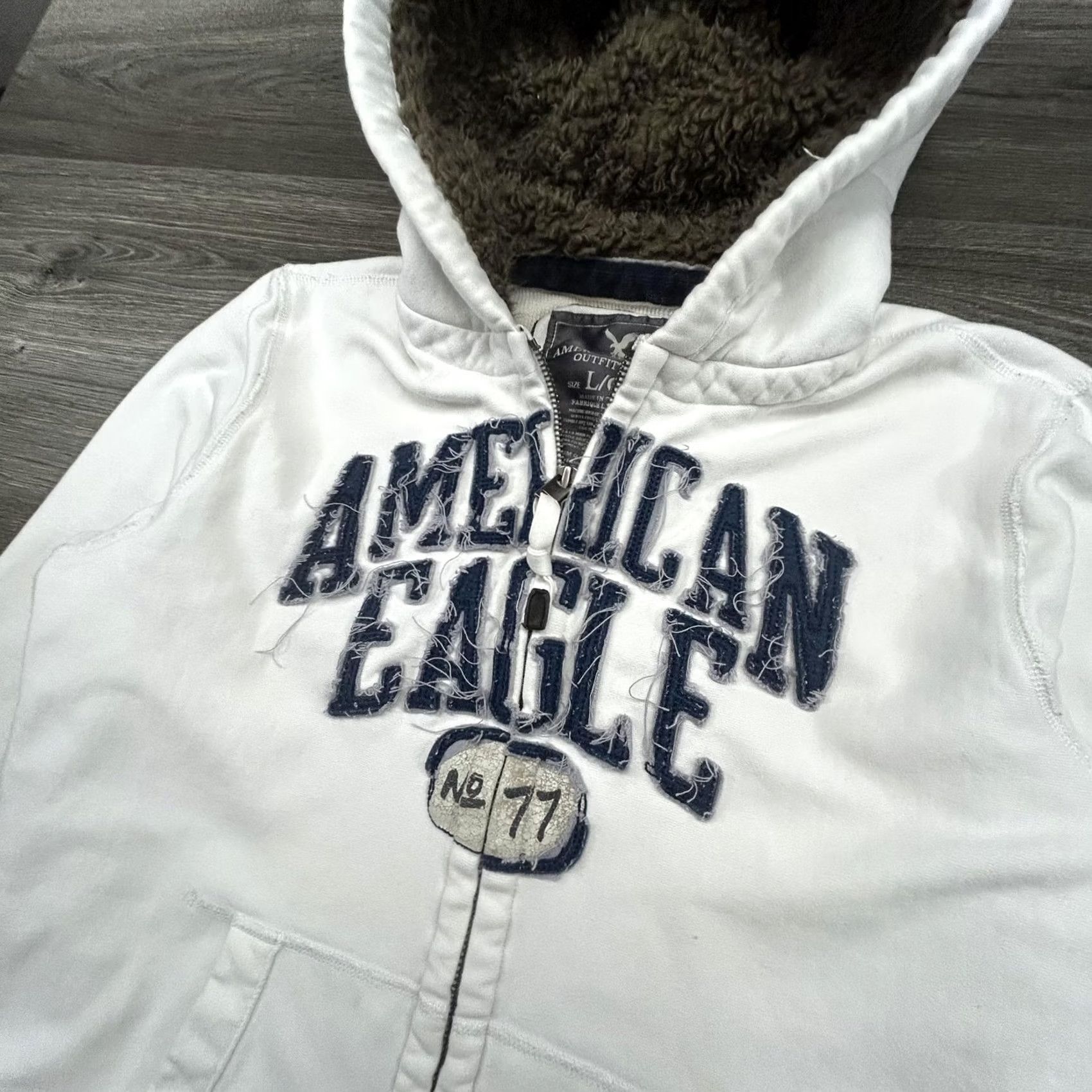 American Eagle Outfitters VINTAGE American Eagle Hoodie Mens Large White Sherpa Hooded Full Zip Size US L / EU 52-54 / 3 - 7 Thumbnail