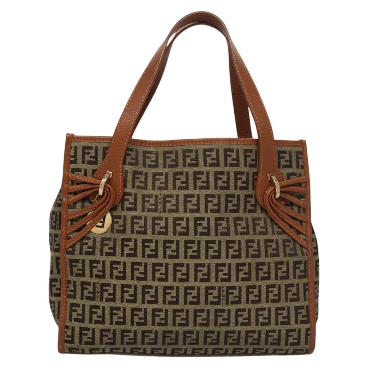 FENDI Zucchino Canvas Hand Bag Brown Gold