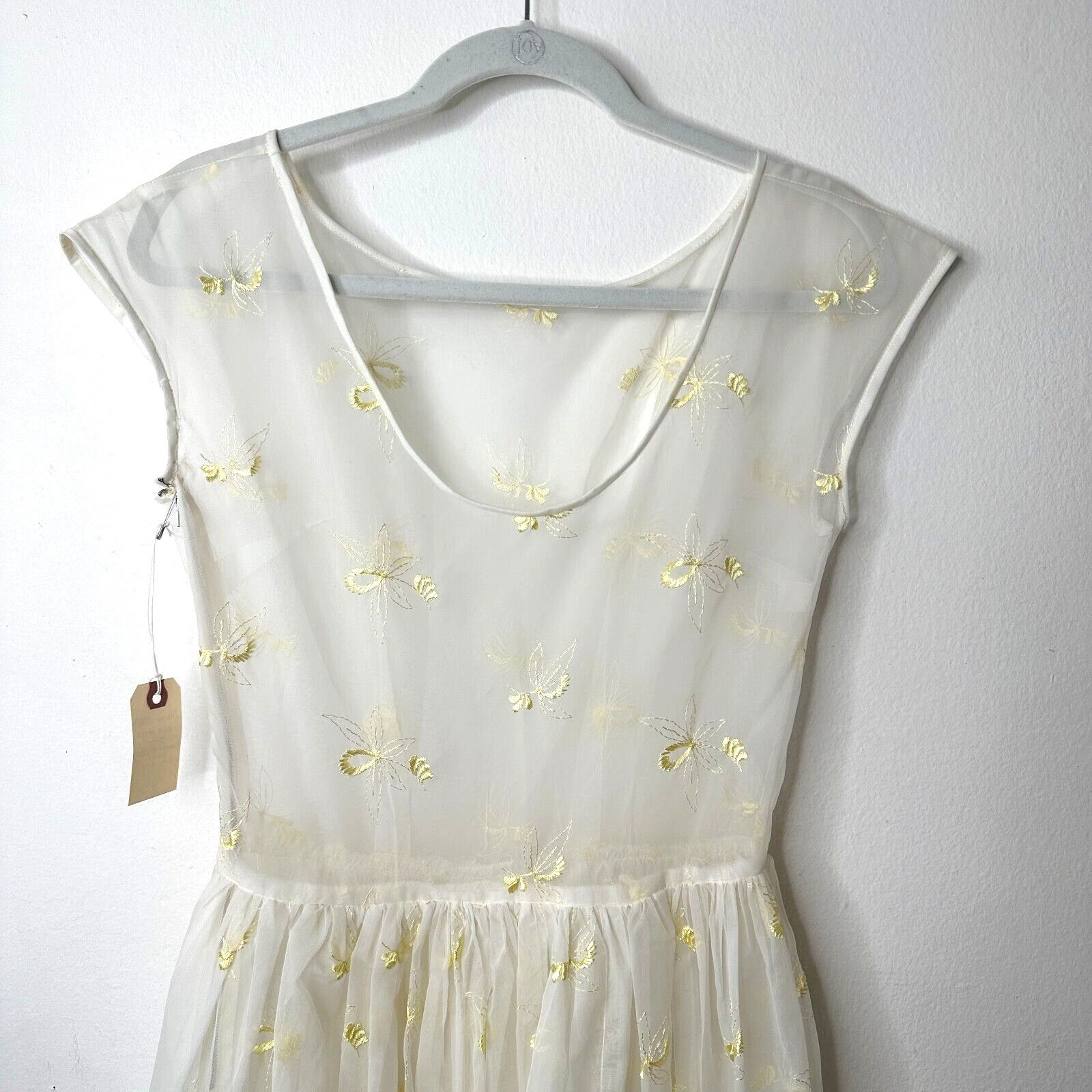 Vintage VINTAGE 50s Pale Yellow Floral Embroidered Sleeveless Dress Size S / US 4 / IT 40 - 9 Thumbnail