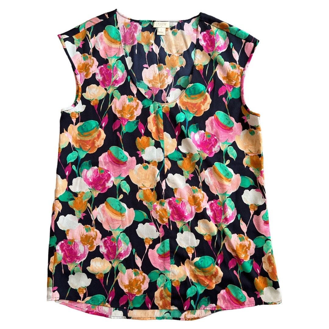 J.Crew J.Crew Multicolor Floral Cap Sleeve Scoop Neck Blouse, US4 Size S / US 4 / IT 40 - 1 Thumbnail