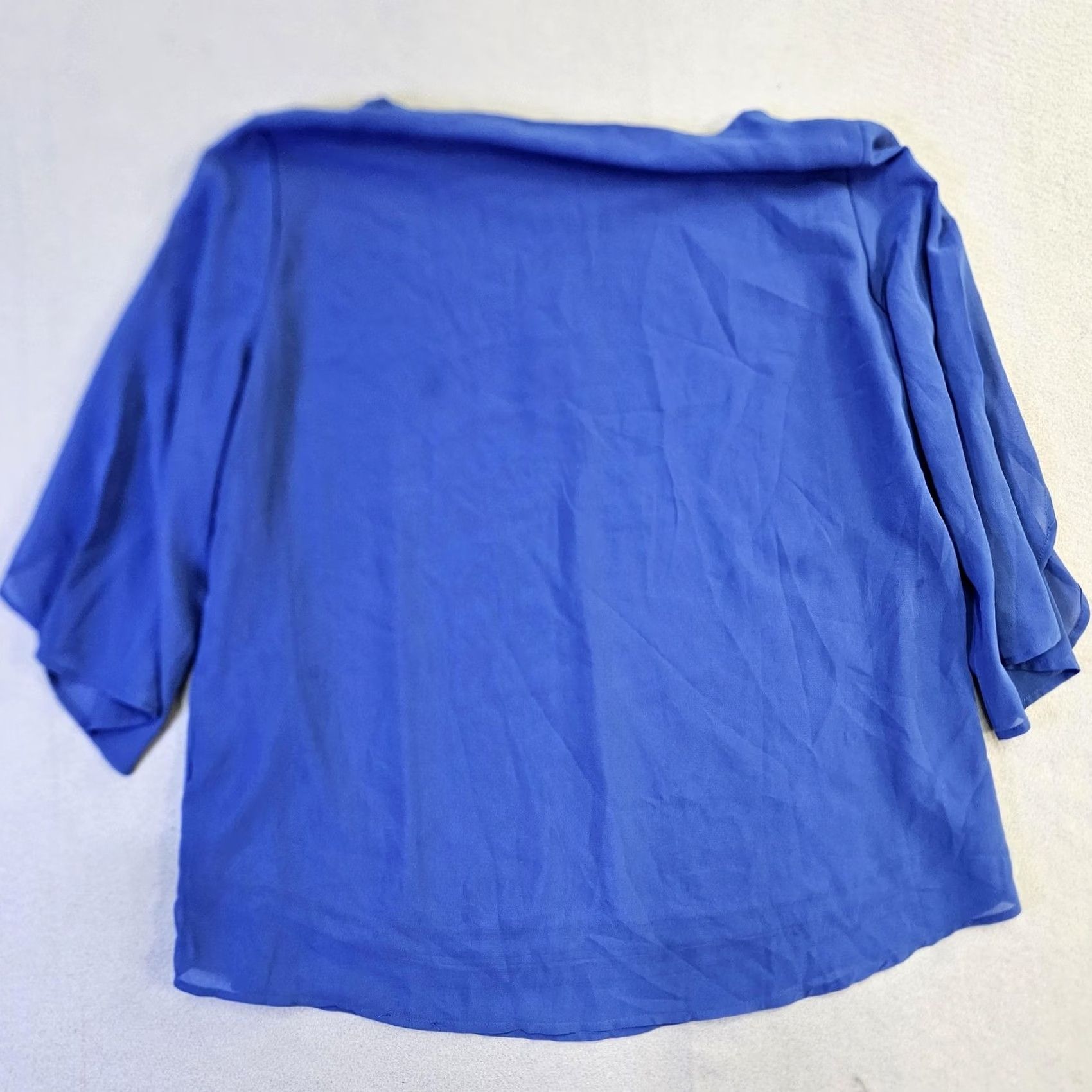 Vintage Grace Karin Blouse Womens Medium Blue Boat Neck 3/4 Sleeve Chiffon Top Basic Size M / US 6-8 / IT 42-44 - 6 Thumbnail