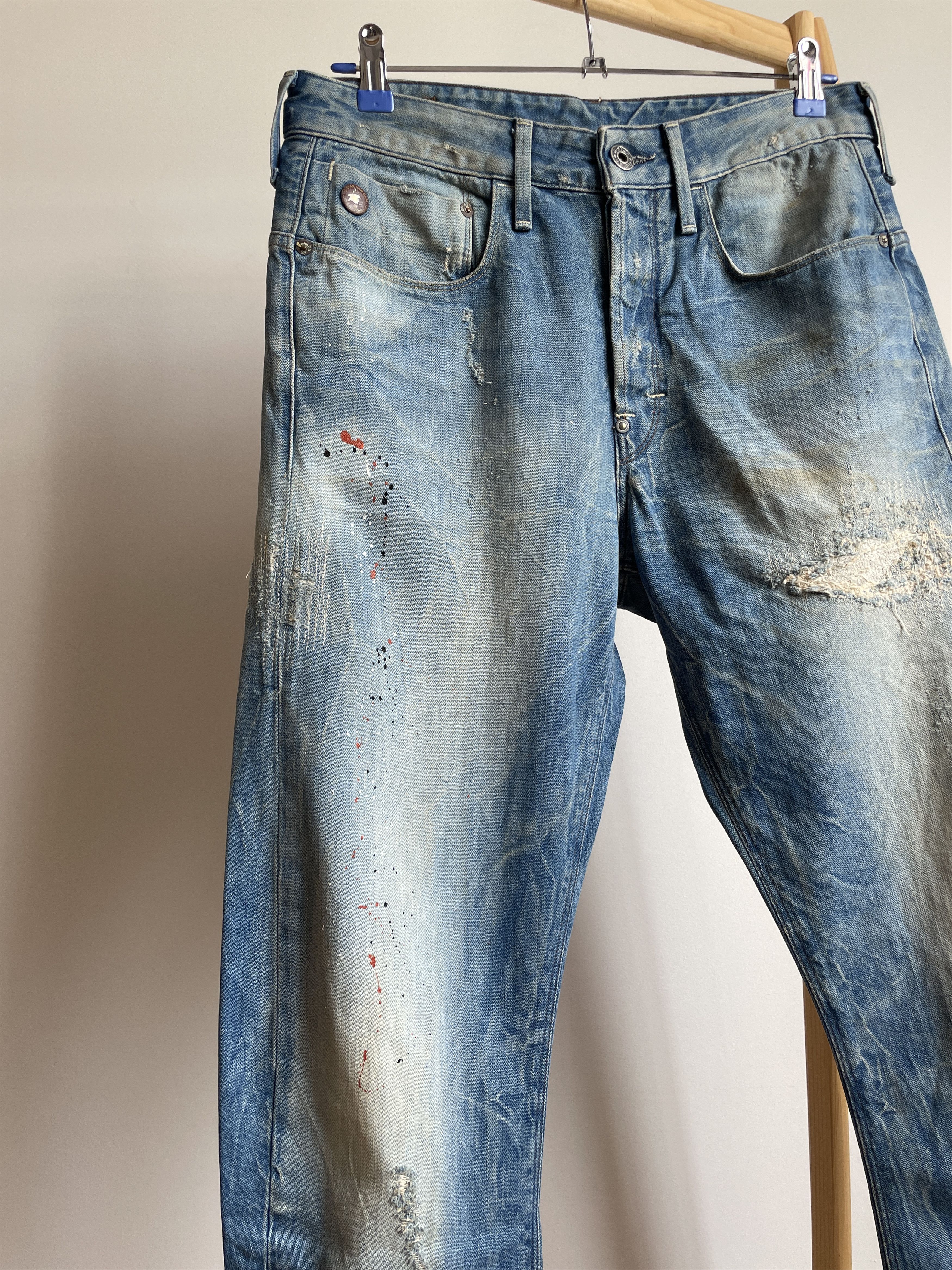 G Star Raw Type C 3D Loose Tapered Distressed Stained Denim