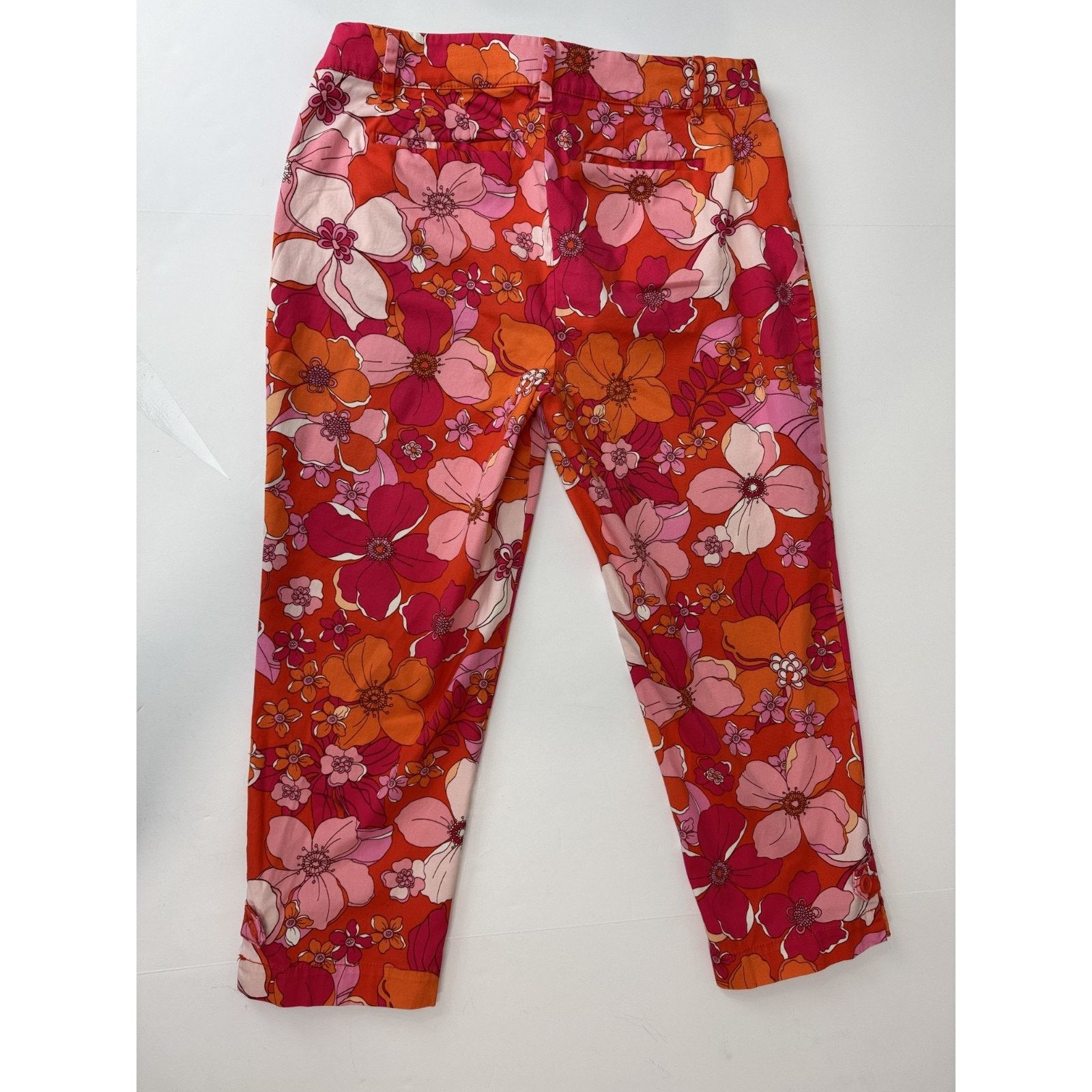 Talbots Talbots Perfect Crop Pants Tossed Flower Orange Pink 8P Size 30" / US 8 / IT 44 - 2 Thumbnail