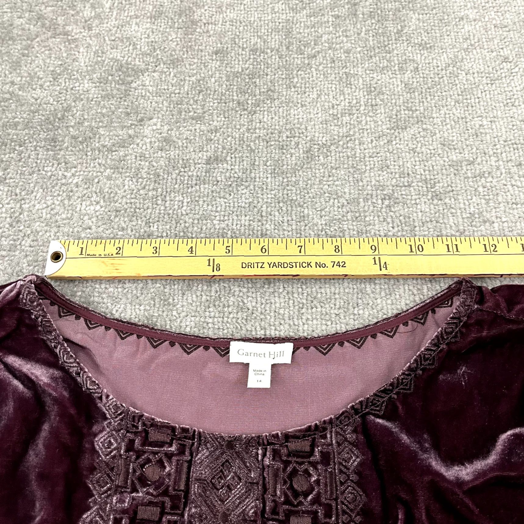 Vintage GARNET HILL Purple Velour Blouse Womens Size 14 3/4 Sleeve Silk Blend Casual Top Size XL / US 12-14 / IT 48-50 - 7 Thumbnail