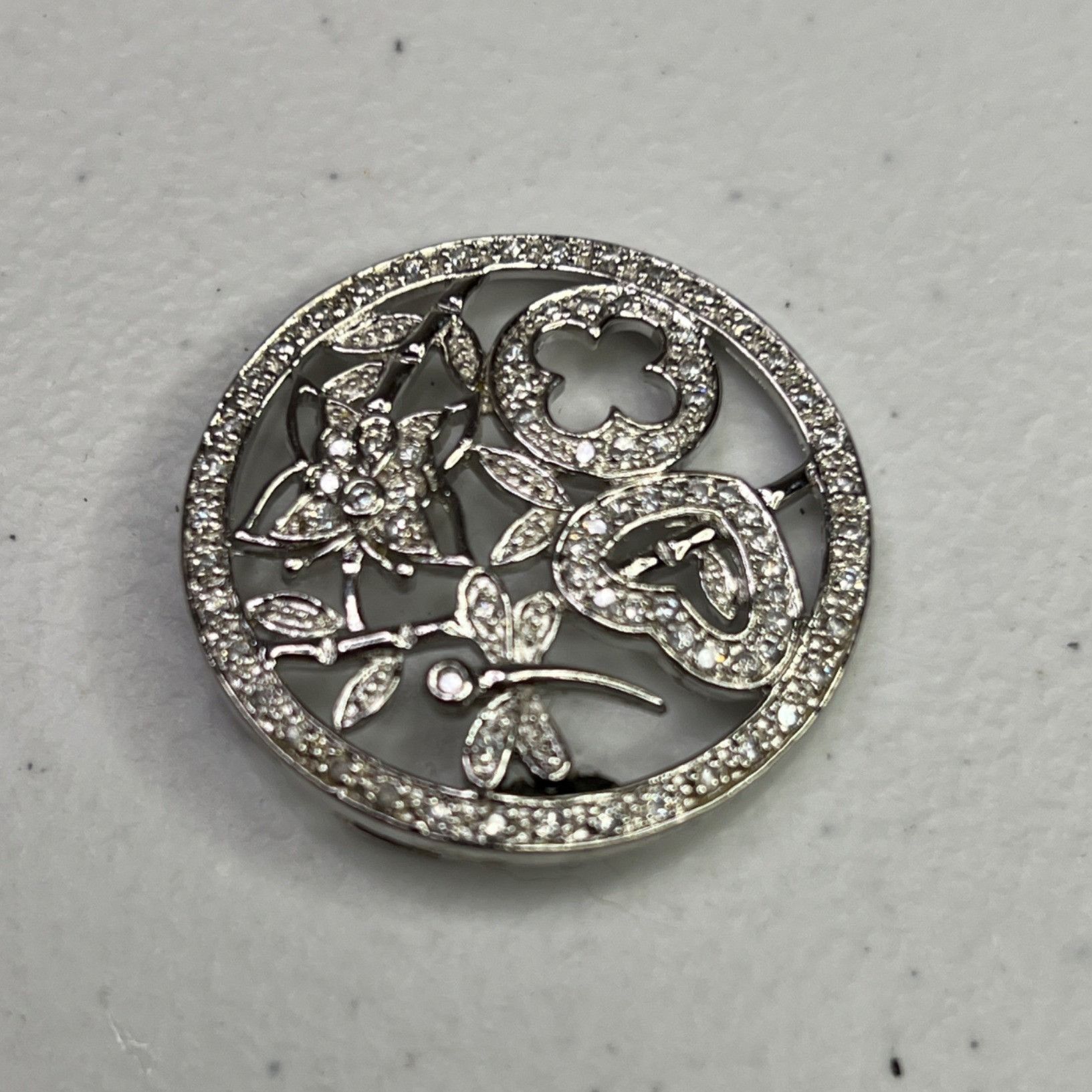 Designer Round Silver Tone Cubic Zirconia Pendant With Floral Design Size ONE SIZE - 7 Thumbnail