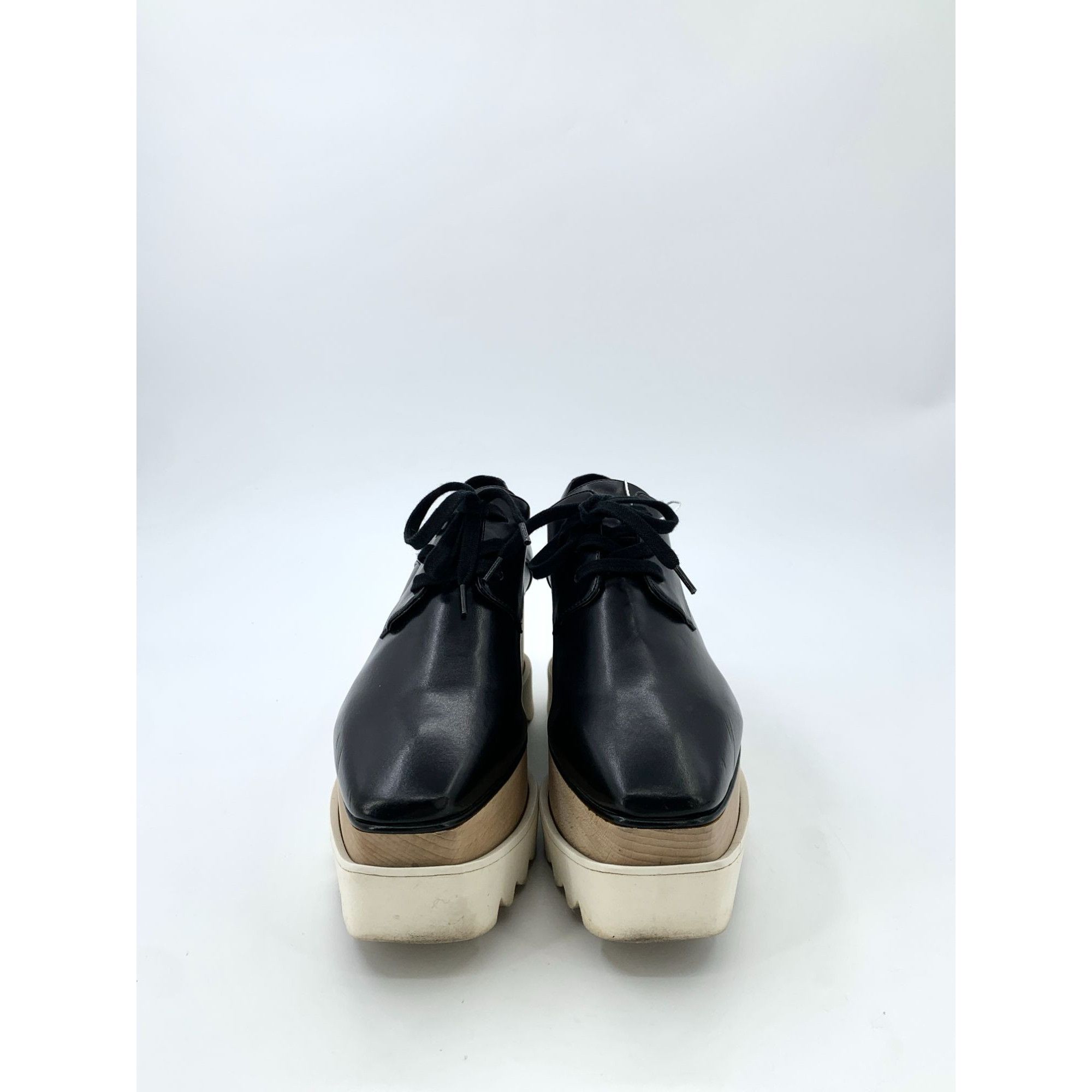 H9331 Stella McCartney Black Faux Leather Platform Lace-Up S