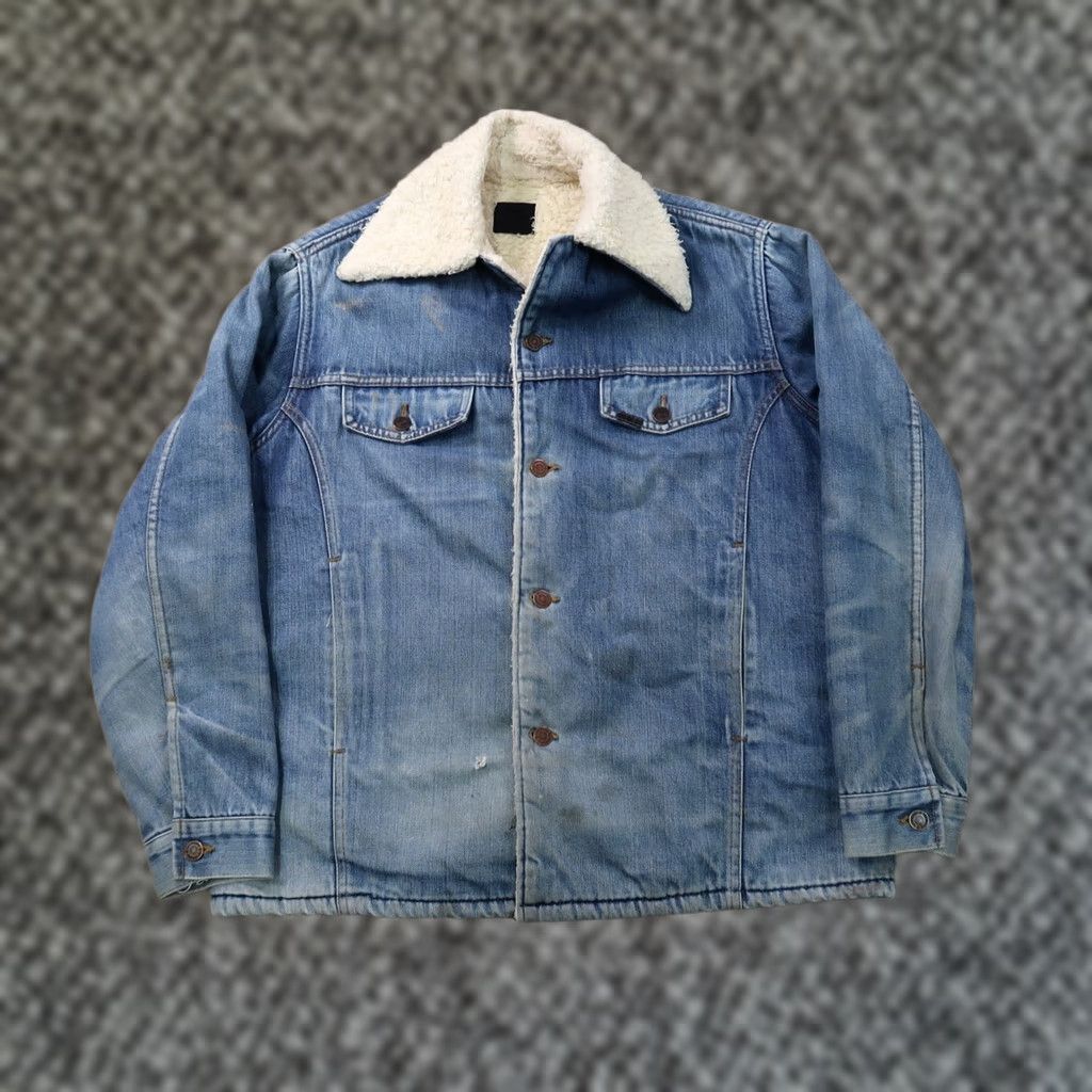 Sears VINTAGE Sears Roebucks Sherpa lined Trucker Coat Mens Large Distressed denim Jacket/Coat Denim Trucker Jacket Men Large Blue 90s/Classic Size US L / EU 52-54 / 3 - 1 Thumbnail