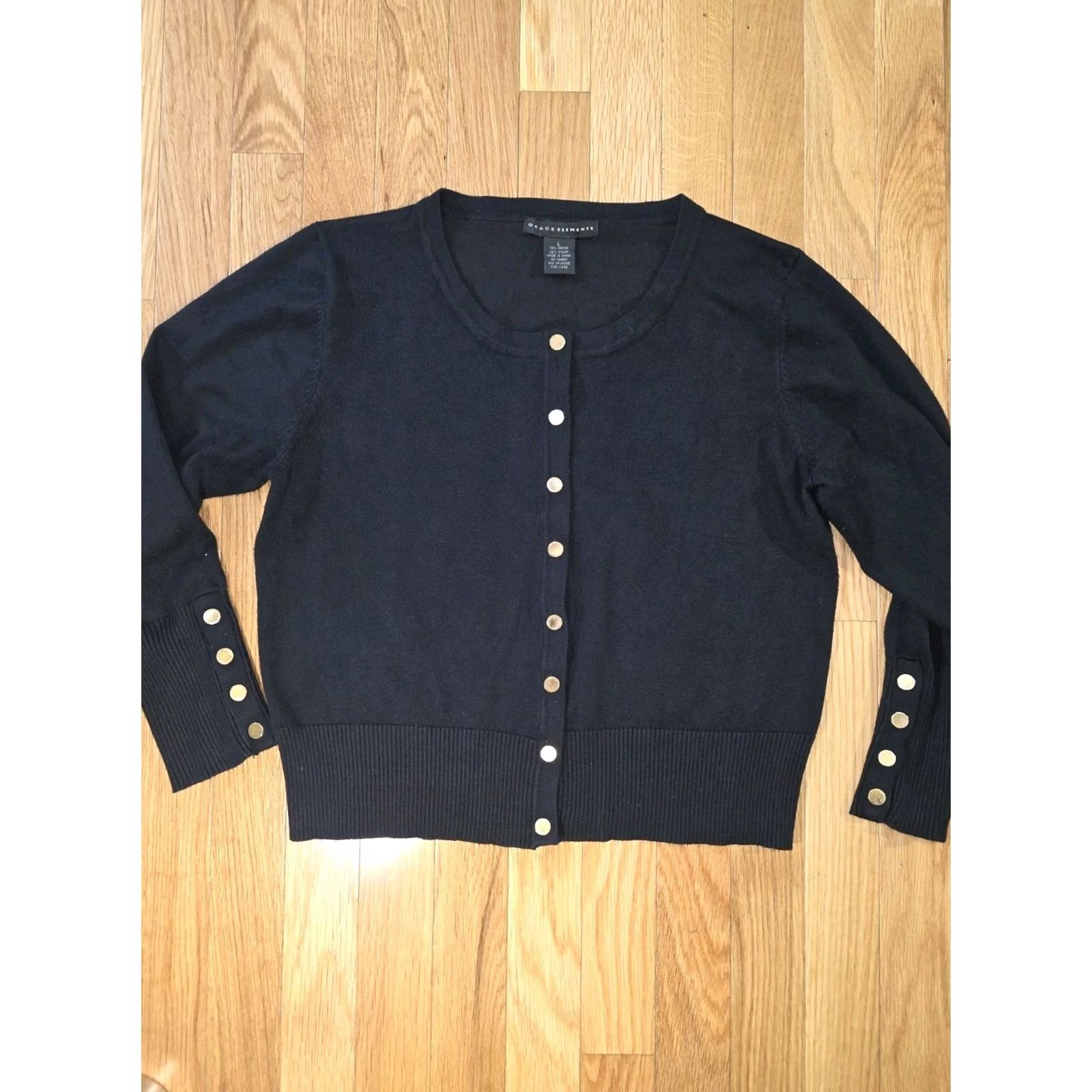 Vintage Grace Elements Black Button-Down Cardigan Sweater Women L Black Cardigan Womens Large Button Long Sl Size L / US 10 / IT 46 - 8 Thumbnail