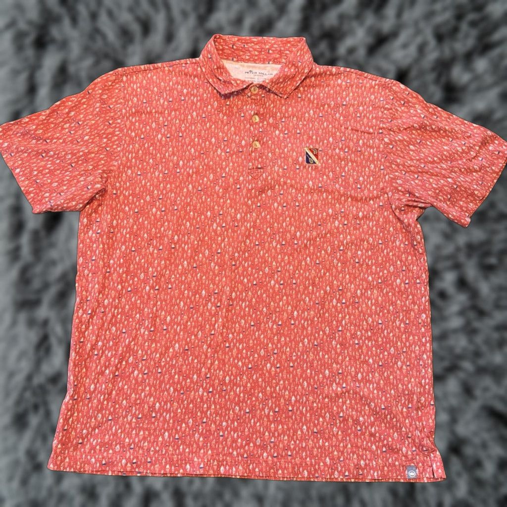 Peter Millar Peter Millar Seaside Polo Shirt Men Large Red Sailboat AOP Regatta Reflection Longue Vue # Size US L / EU 52-54 / 3 - 1 Thumbnail