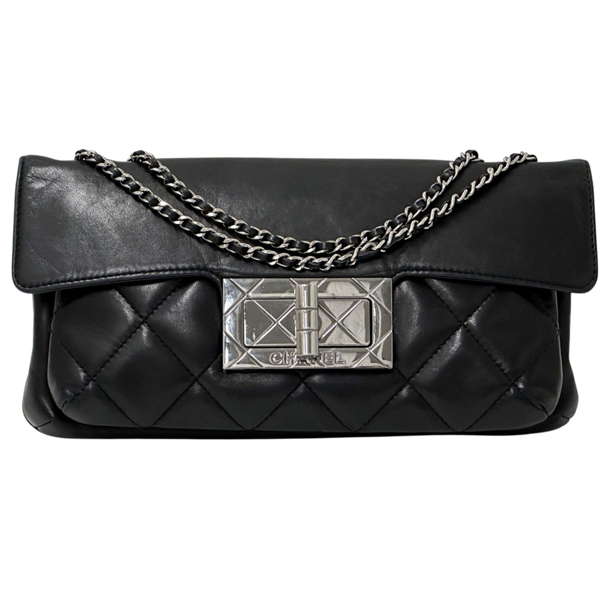 Chanel Chanel 2.55 Matelassé Handbag for Women, Brand Name Shoulder Bag, Lambskin, Black, Silver Hardware, Turnlock Flap, Bag Size ONE SIZE - 1 Thumbnail