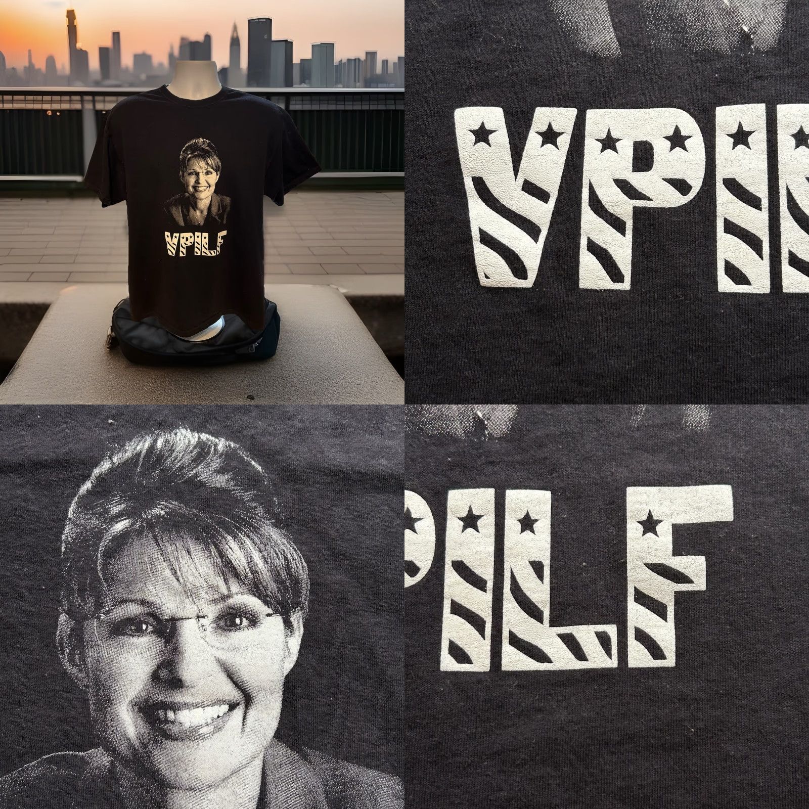 Hanes Hanes T-Shirt Men Large Black Sarah Palin Political Joke Logo Crew Neck Short Sleeve Shirt Mens Size US L / EU 52-54 / 3 - 8 Thumbnail