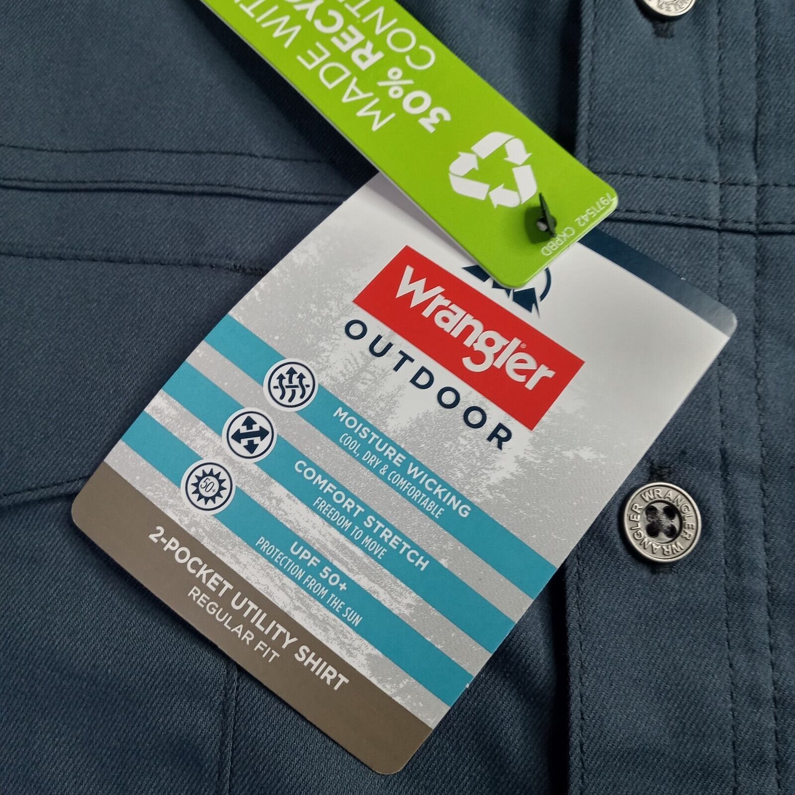 Wrangler Wrangler Shirt Men's L Blue Convertible Sleeves 2-Pockets Size US L / EU 52-54 / 3 - 5 Thumbnail