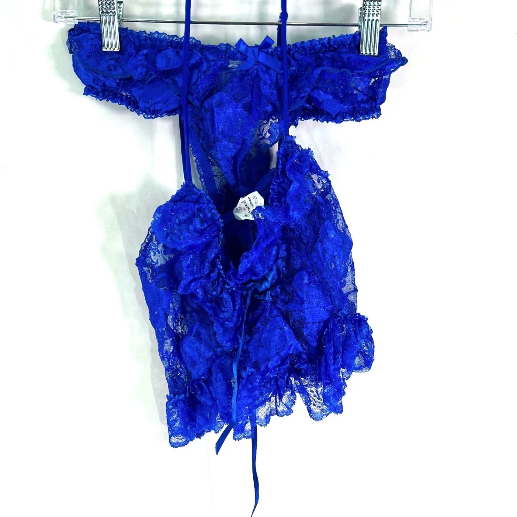 Vintage Escante Lace Trim Spaghetti Strap Blue Longline Bra Set Size Medium Womens Size ONE SIZE - 2 Thumbnail