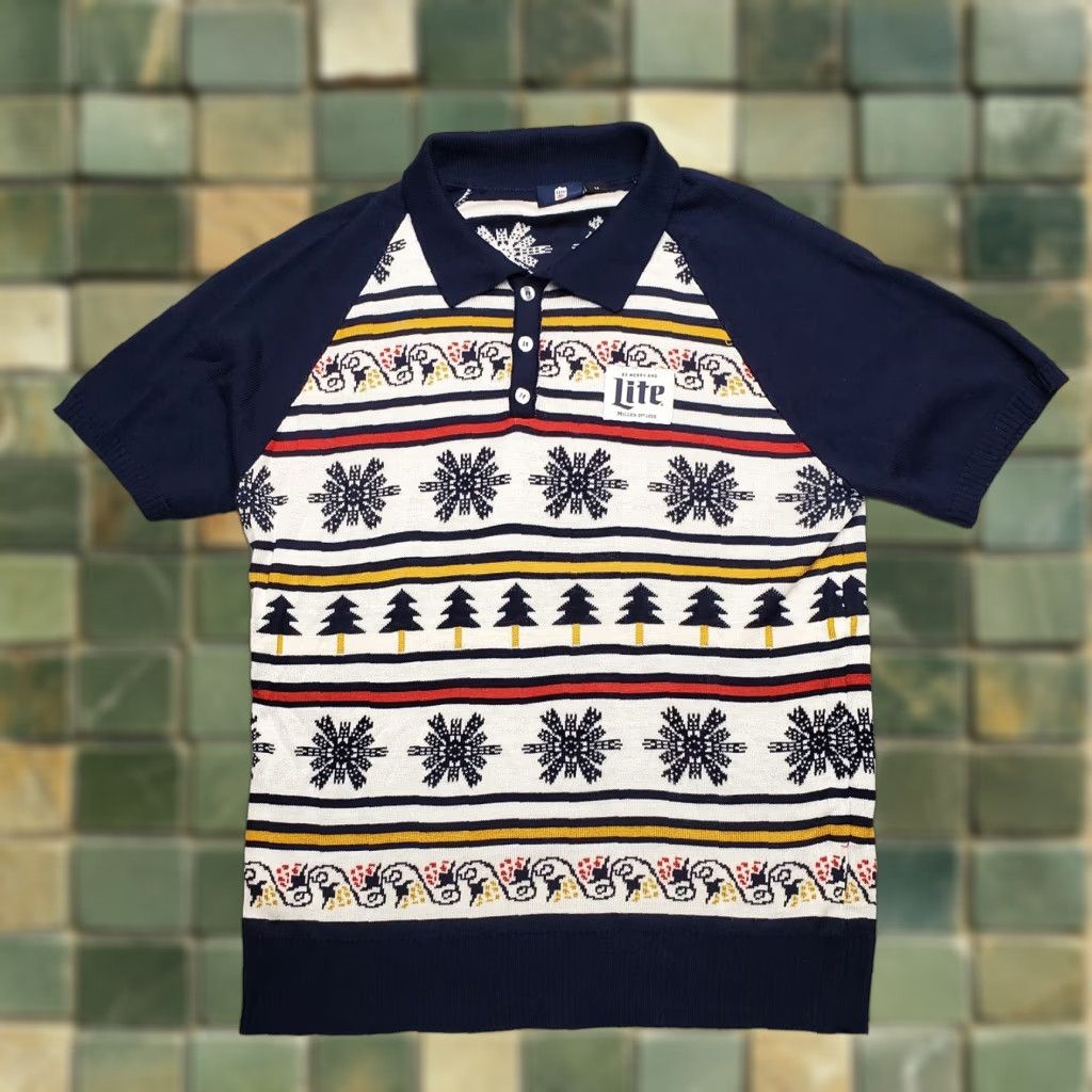 Vintage Miller Lite Ugly Christmas Sweater Men M Blue Pullover Casual Knit Crew Neck Fair Isle Logo Holiday Weekend Vintage? Size US M / EU 48-50 / 2 - 1 Thumbnail