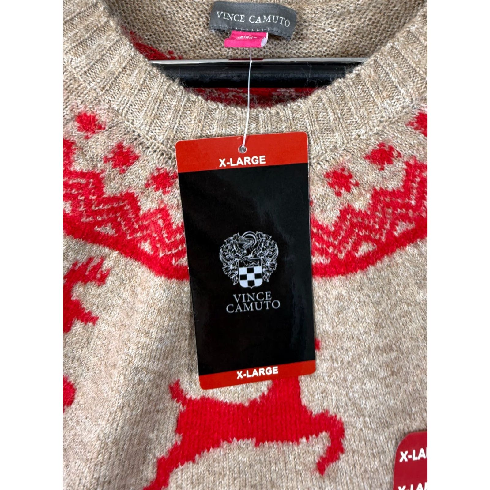 Vince Camuto Vince Camuto Holiday Sweater Womens XL Brown Red Reindeer Fair Isle Stretch NWT Size XL / US 12-14 / IT 48-50 - 6 Thumbnail