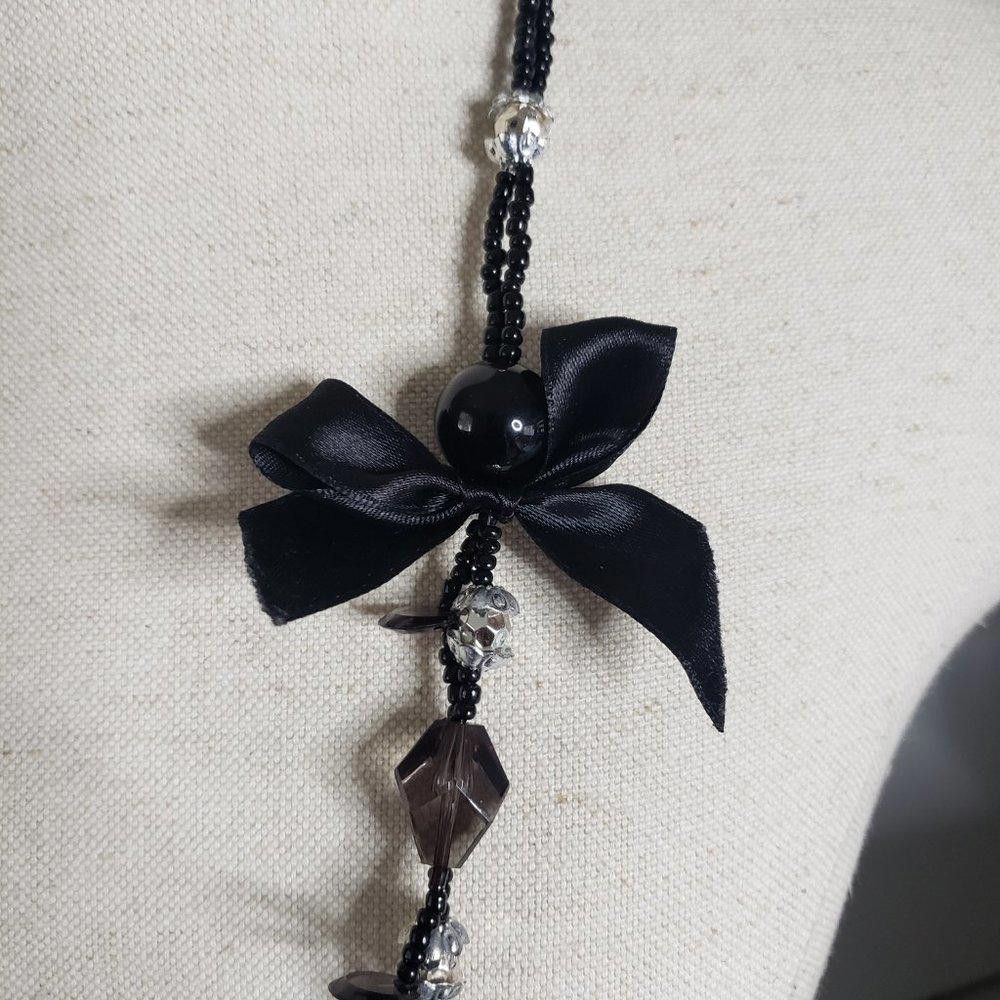 Designer Black Bead and Bow 36" Single Strand Necklace Size ONE SIZE - 2 Thumbnail