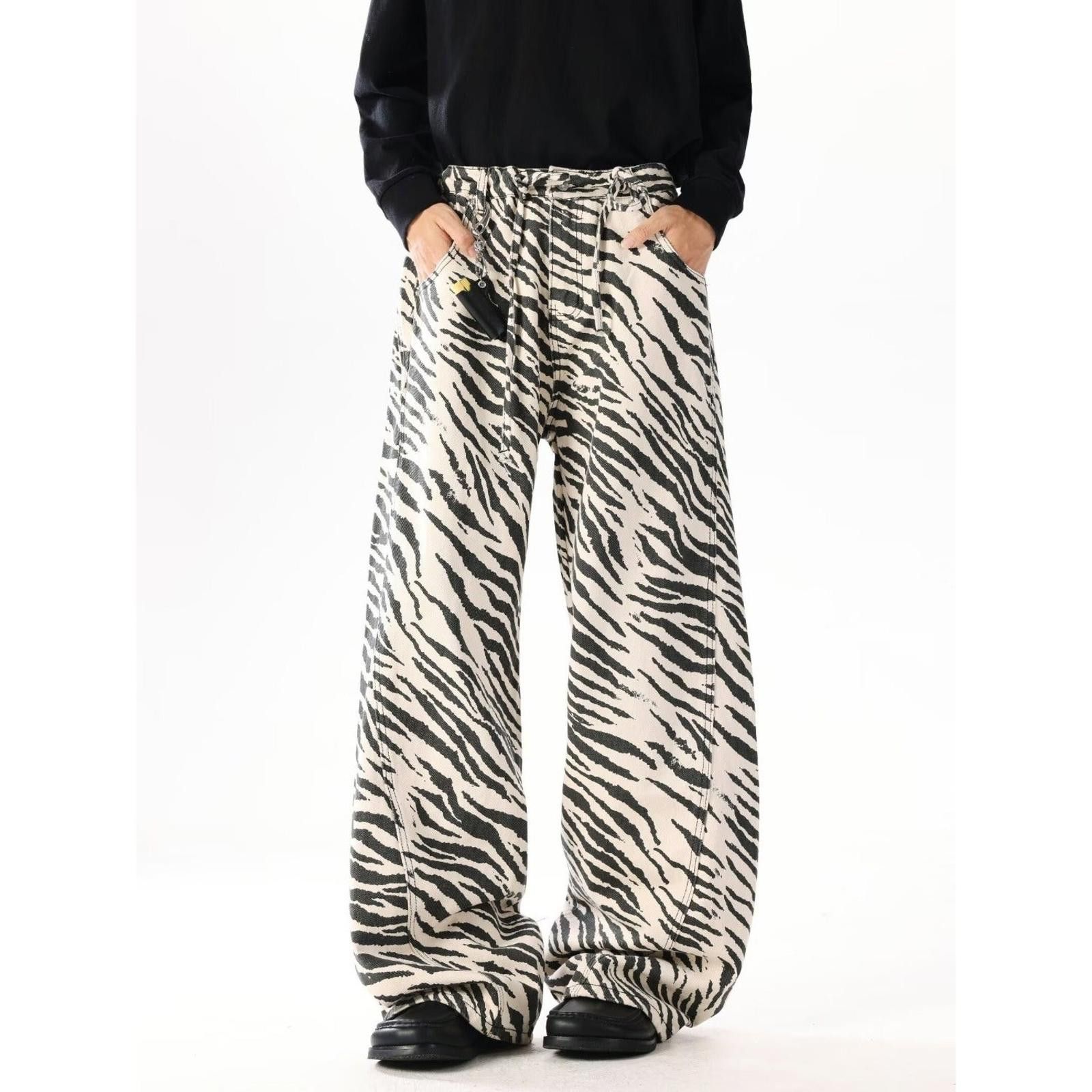 Japanese Brand Black and White Zebra Print Baggy Wide Leg Pants Size 28" / US 6 / IT 42 - 5 Thumbnail