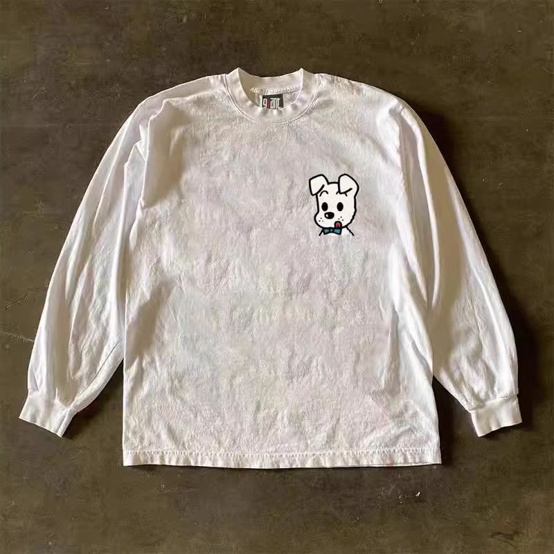 Vintage White casual retro cartoon puppy print long-sleeved t-shirt Size US M / EU 48-50 / 2 - 1 Thumbnail