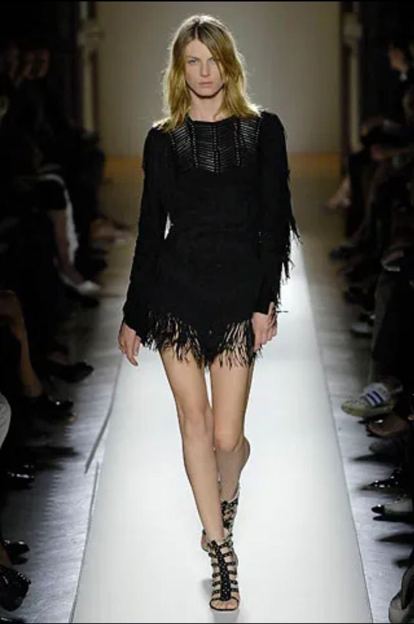image of Balmain Leather Dress With Fringe in Black, Women's (Size Medium)