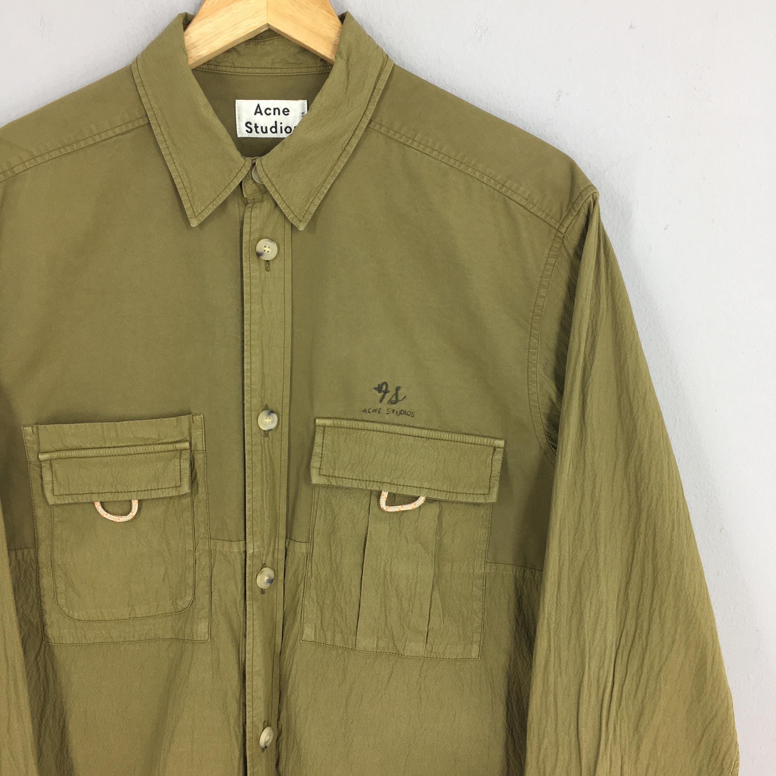 Acne Studios × Flannel Acne Studios Olive Green Pleated Shirt Medium Size US M / EU 48-50 / 2 - 2 Thumbnail
