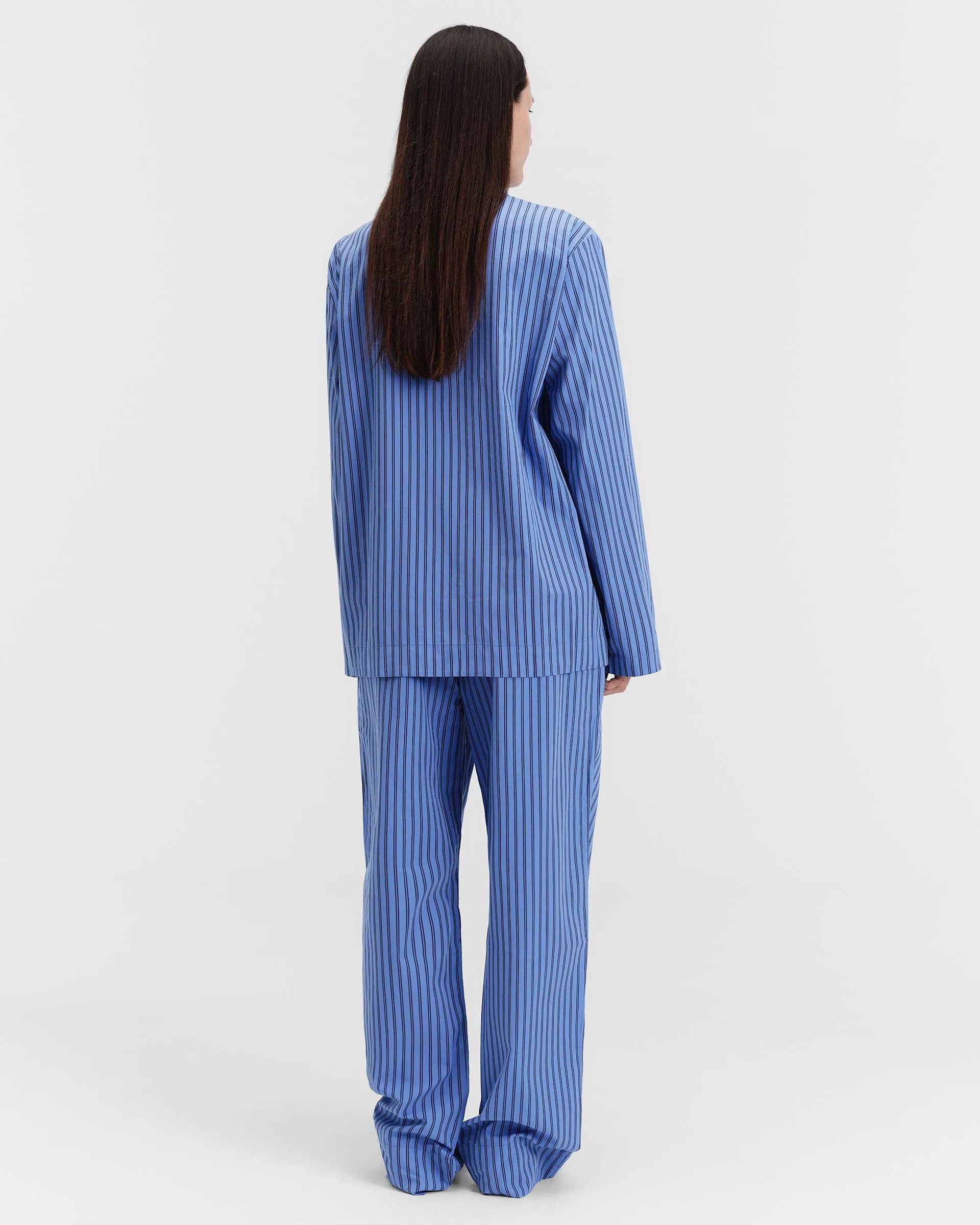 o1mle0525 Unisex Poplin Pyjamas Shirt Verneuil Stripes Blue