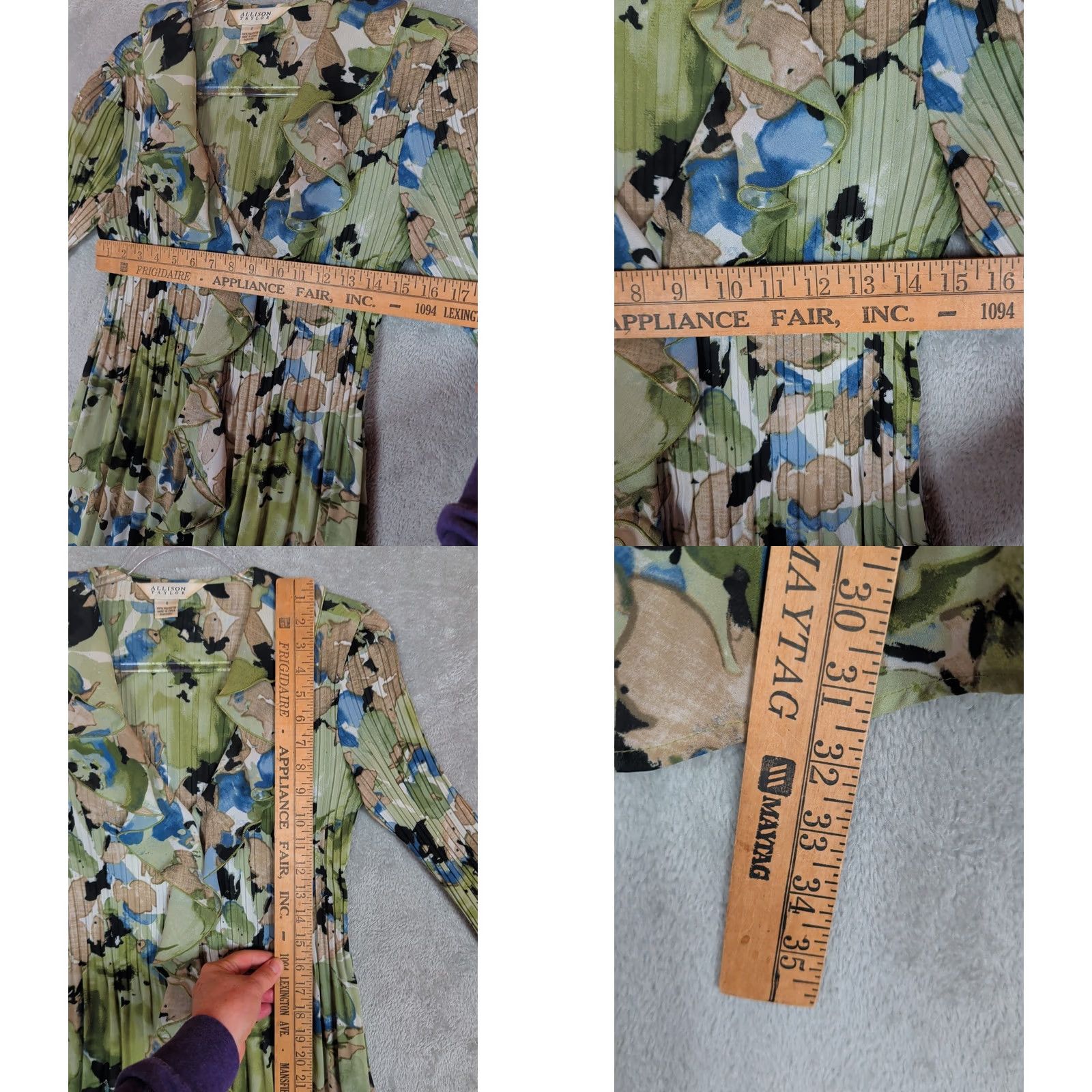 Vintage VINTAGE Allison Taylor Top Shirt Green Floral V-Neck Chiffon 3/4 Sleeve Ruffle Forest Fairy Womens S Size S / US 4 / IT 40 - 9 Thumbnail