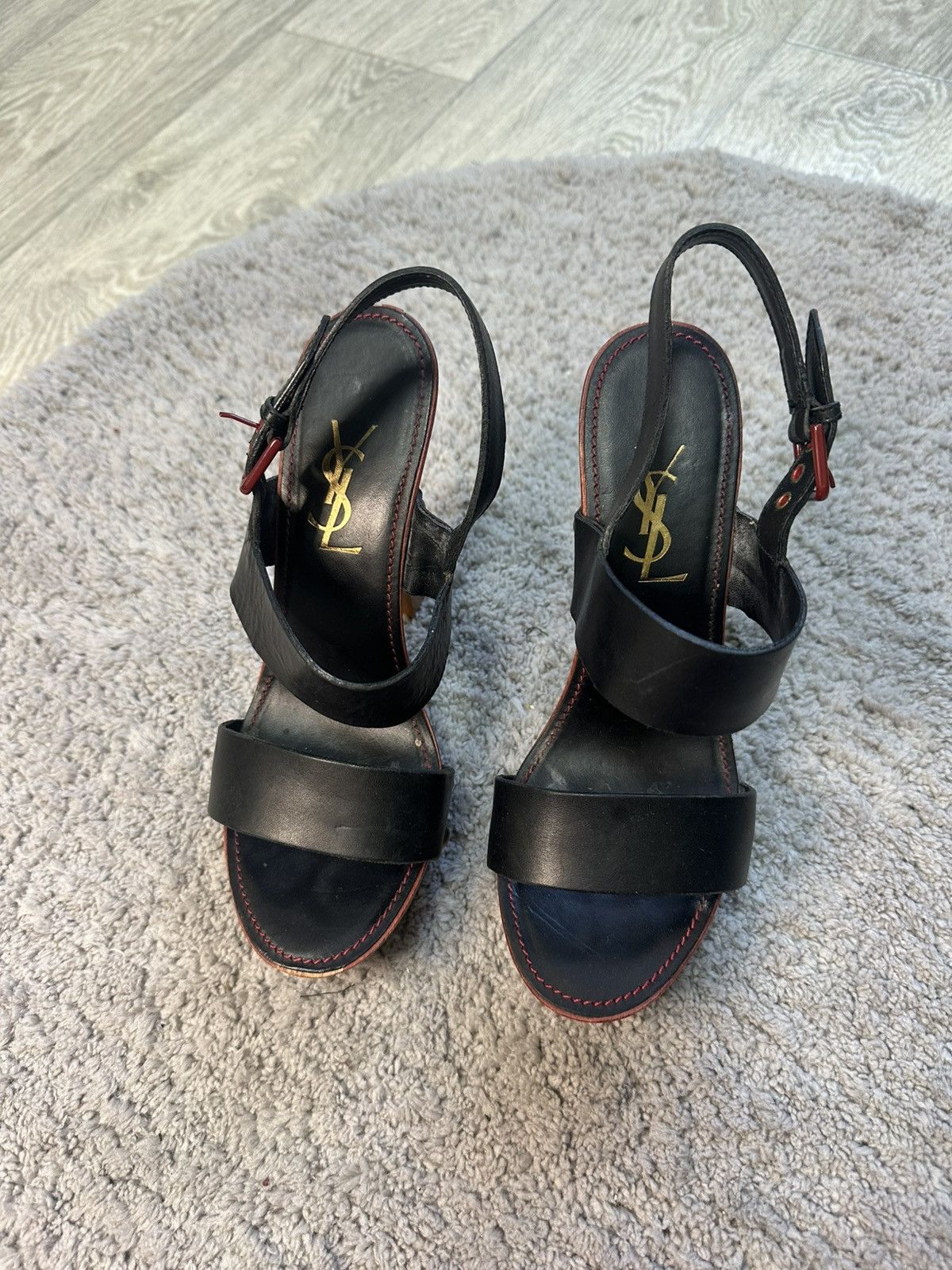 Yves Saint Laurent Saint Laurent Black Leather Platform Size US 7 / IT 37 - 2 Thumbnail