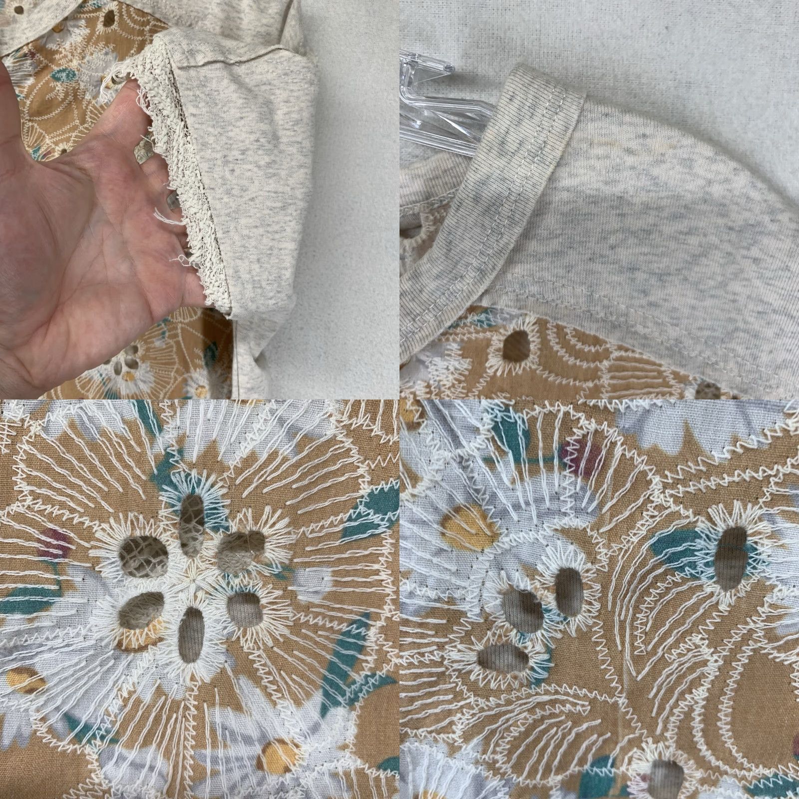Miss Me Miss Me Bohemian Shirt Women M Beige Short Sleeve Crochet Floral Casual T-Shirt Size M / US 6-8 / IT 42-44 - 8 Thumbnail